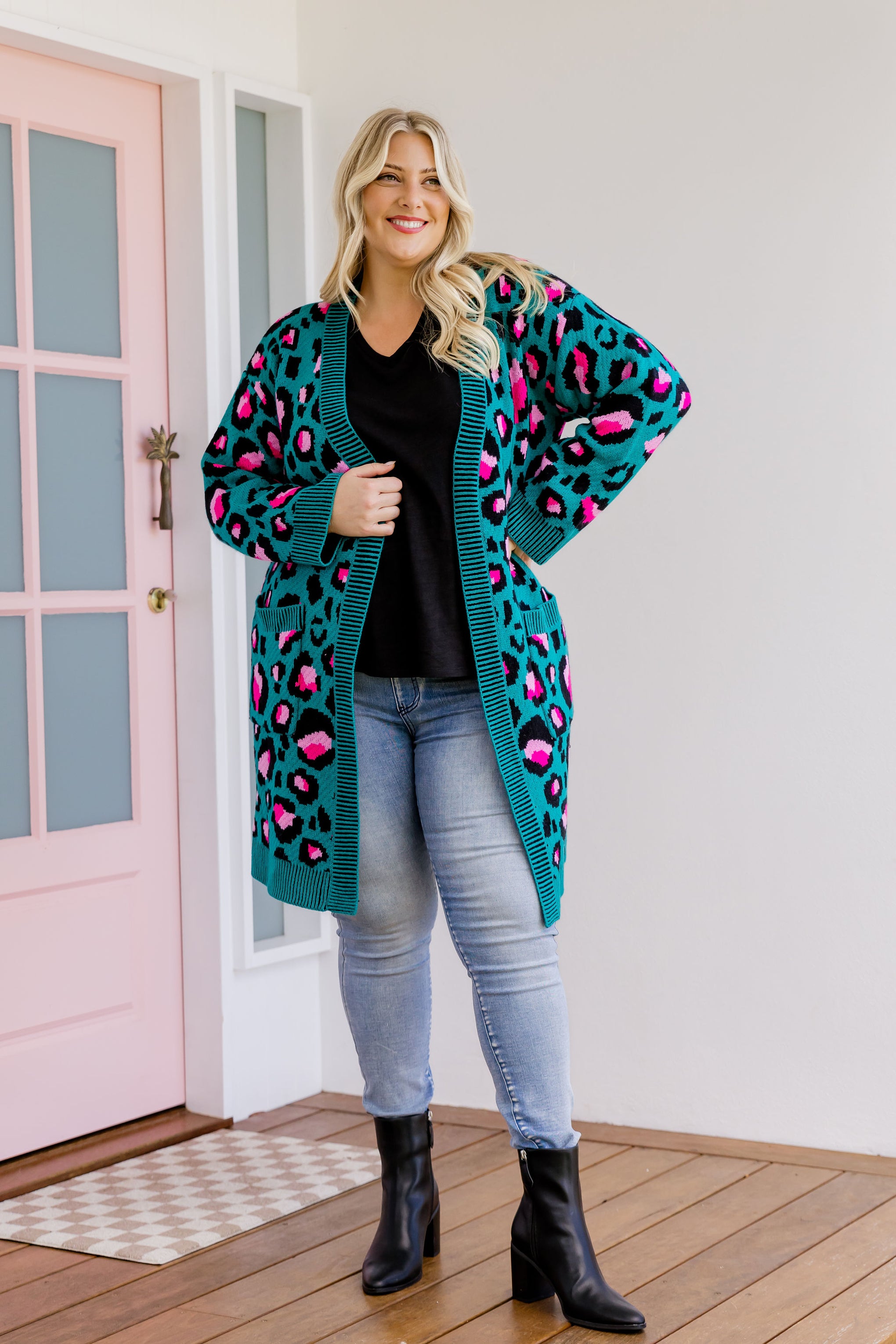 Darcy Cardi In Green Leopard by Kasey Rainbow