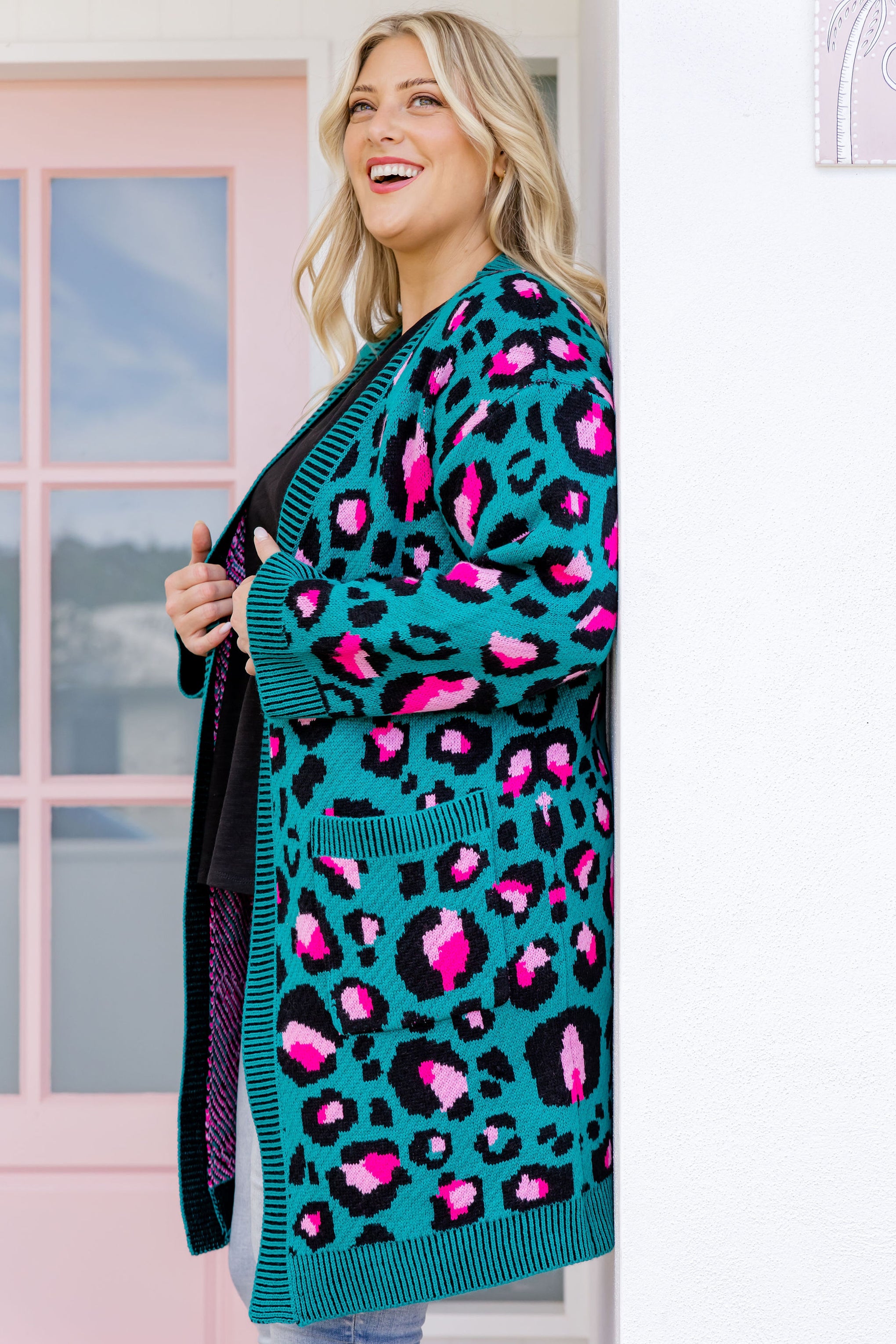 Darcy Cardi In Green Leopard by Kasey Rainbow