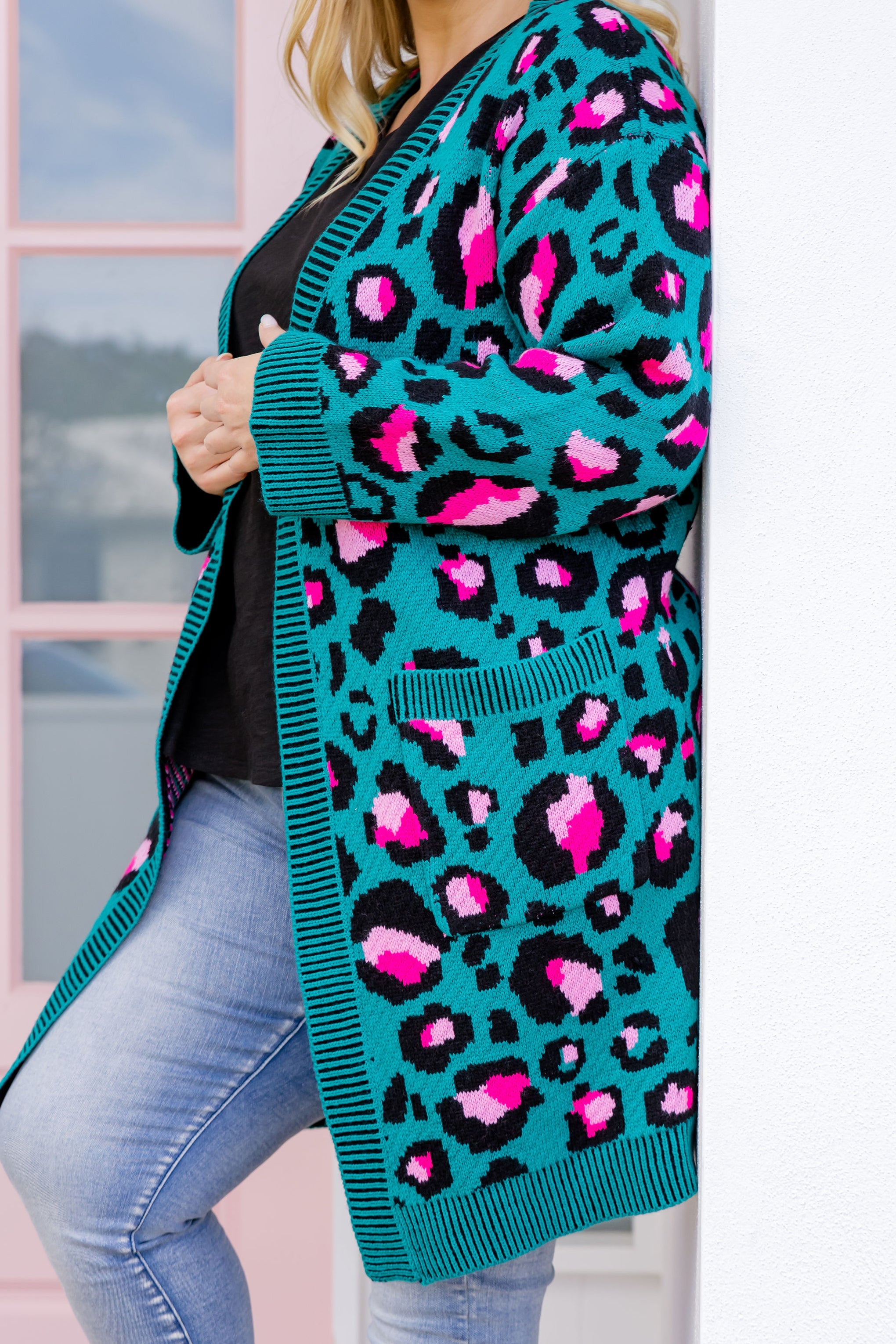 Darcy Cardi In Green Leopard by Kasey Rainbow