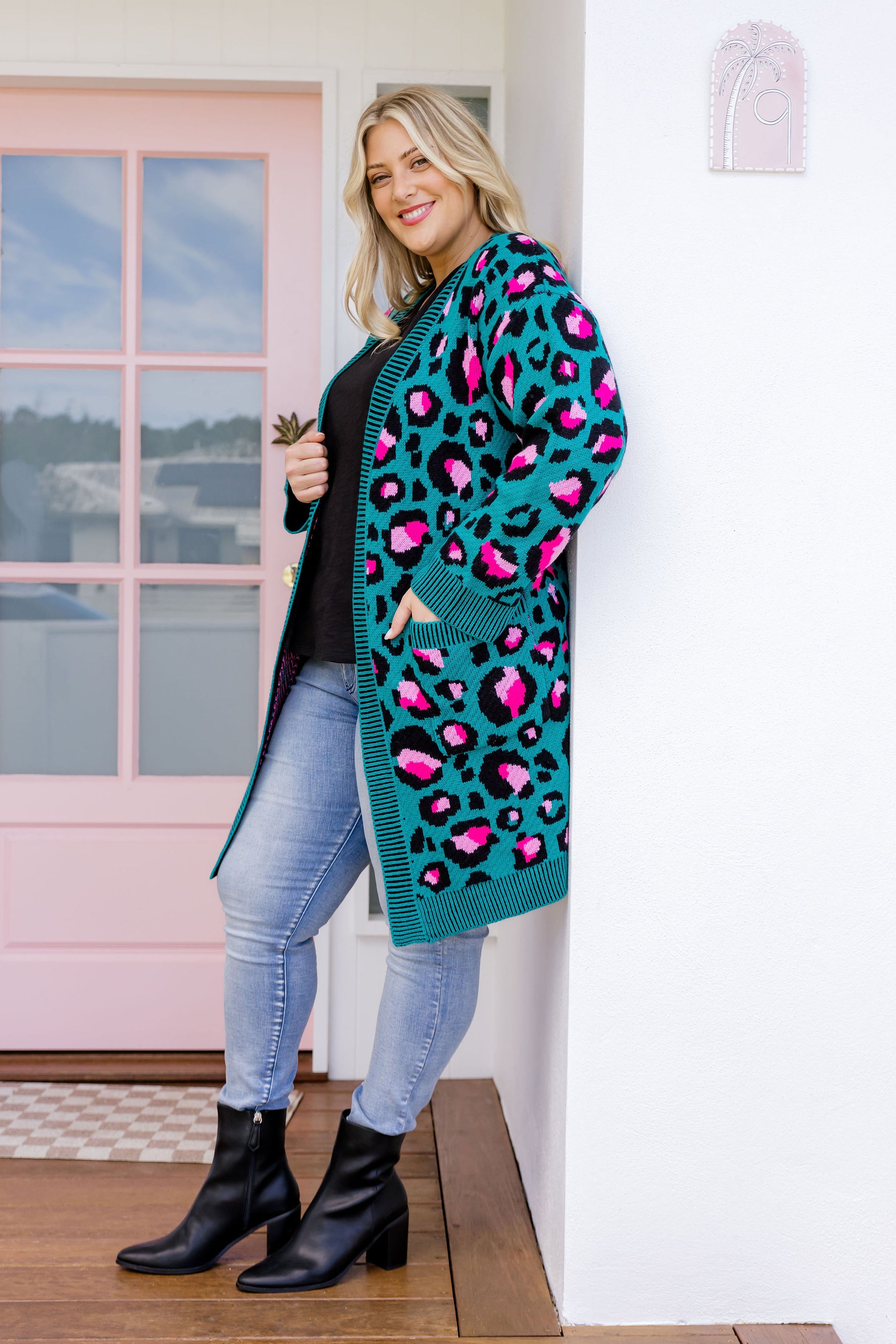 Darcy Cardi In Green Leopard by Kasey Rainbow