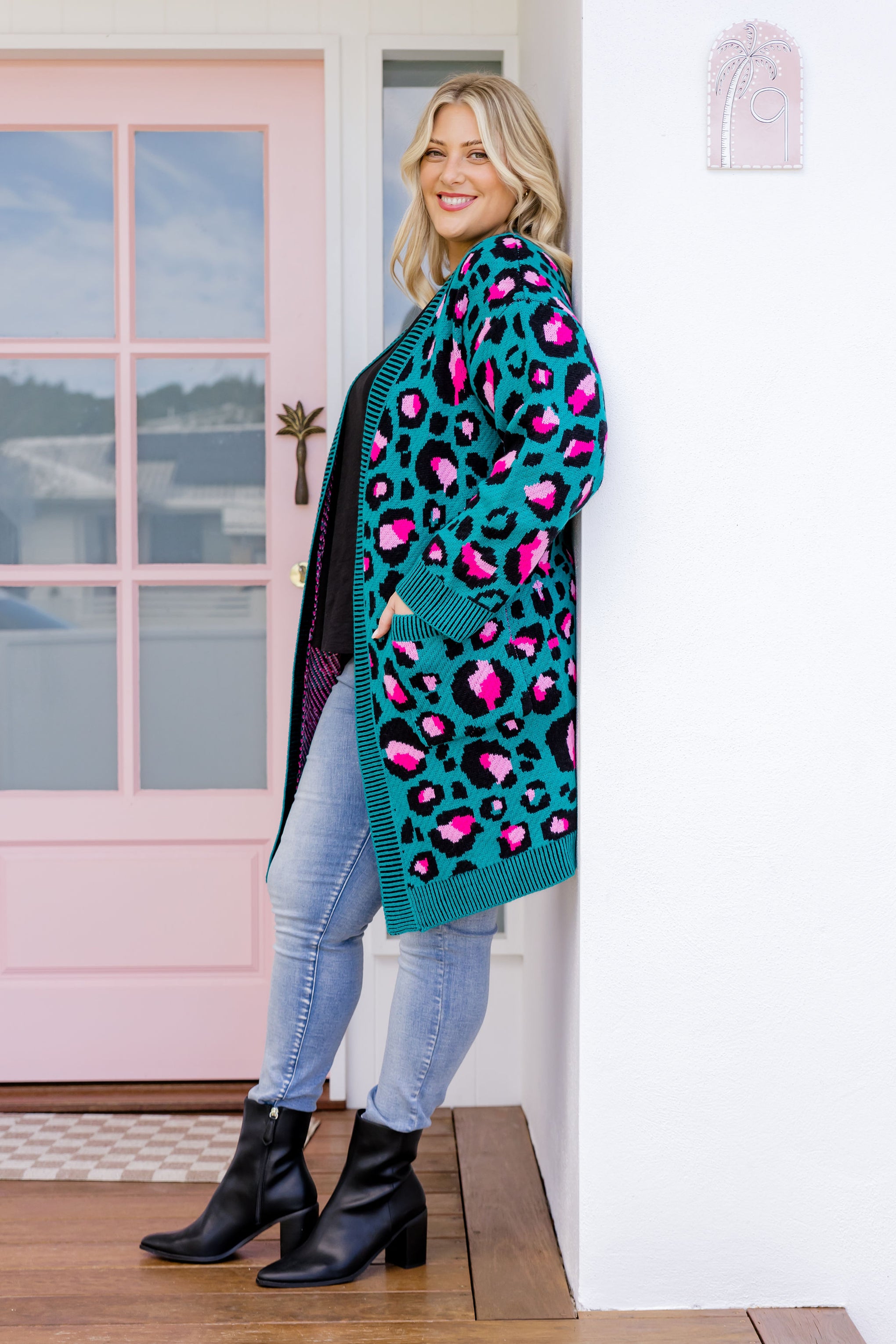 Darcy Cardi In Green Leopard by Kasey Rainbow