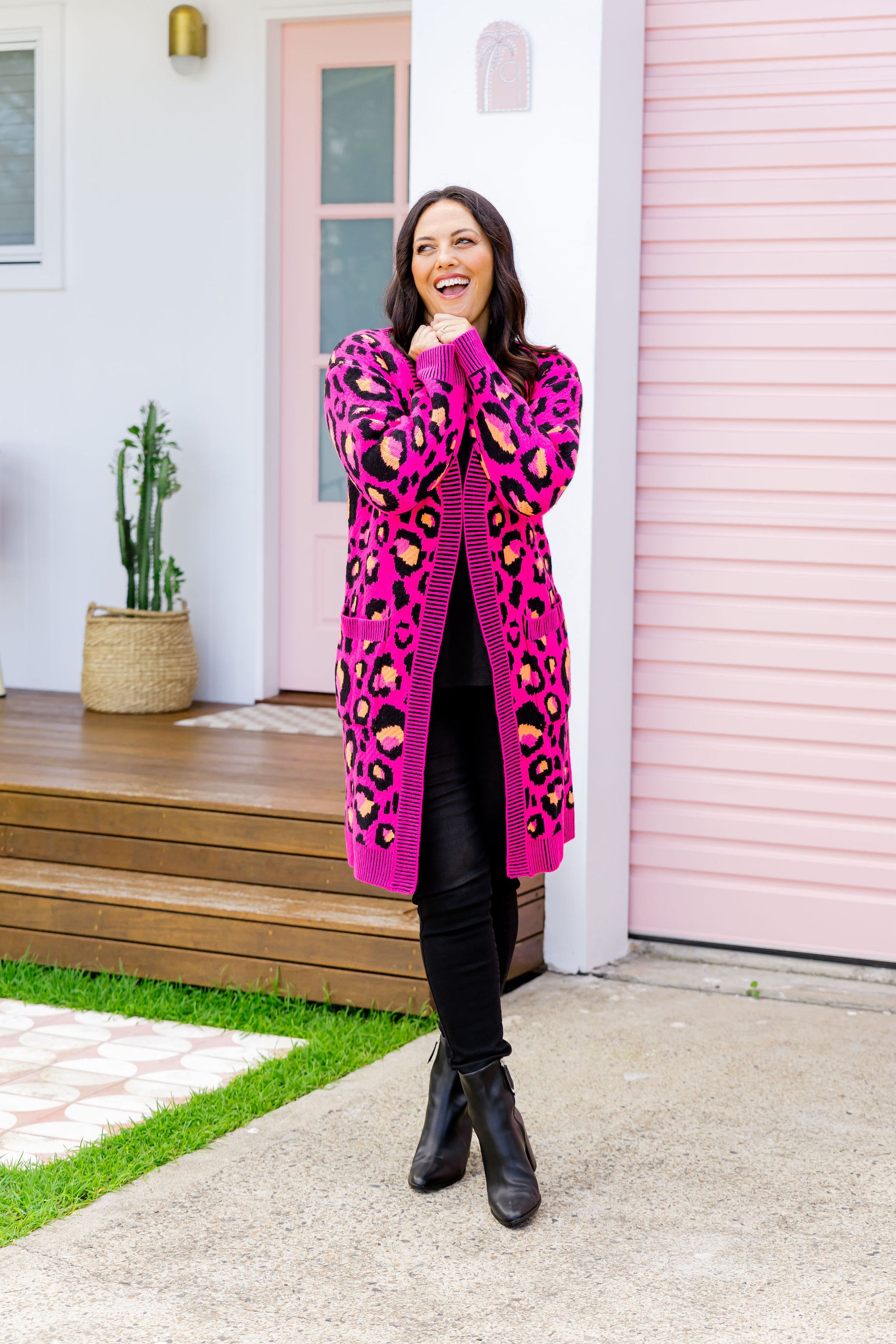 Darcy Cardi In Pink Leopard by Kasey Rainbow