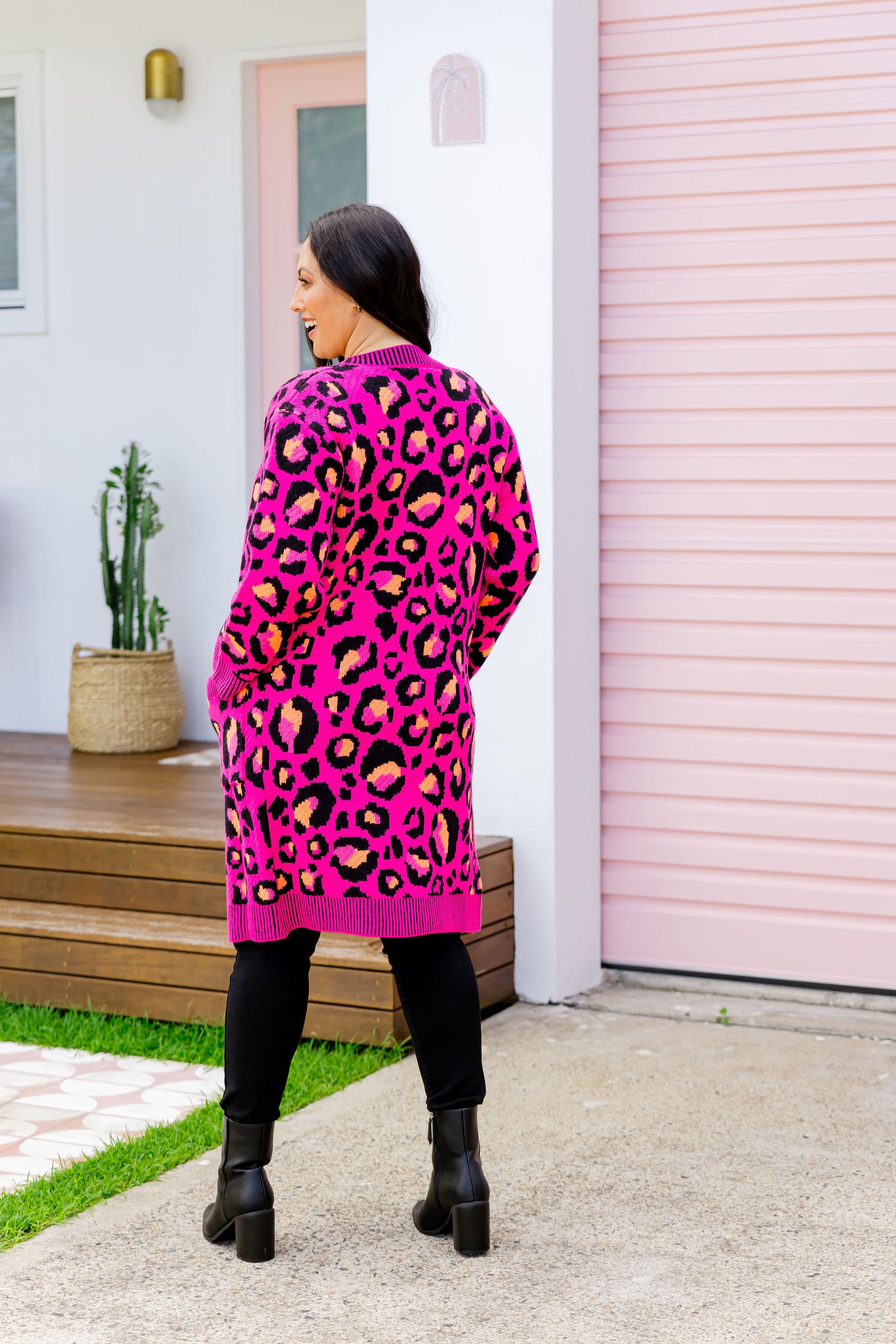 Darcy Cardi In Pink Leopard by Kasey Rainbow