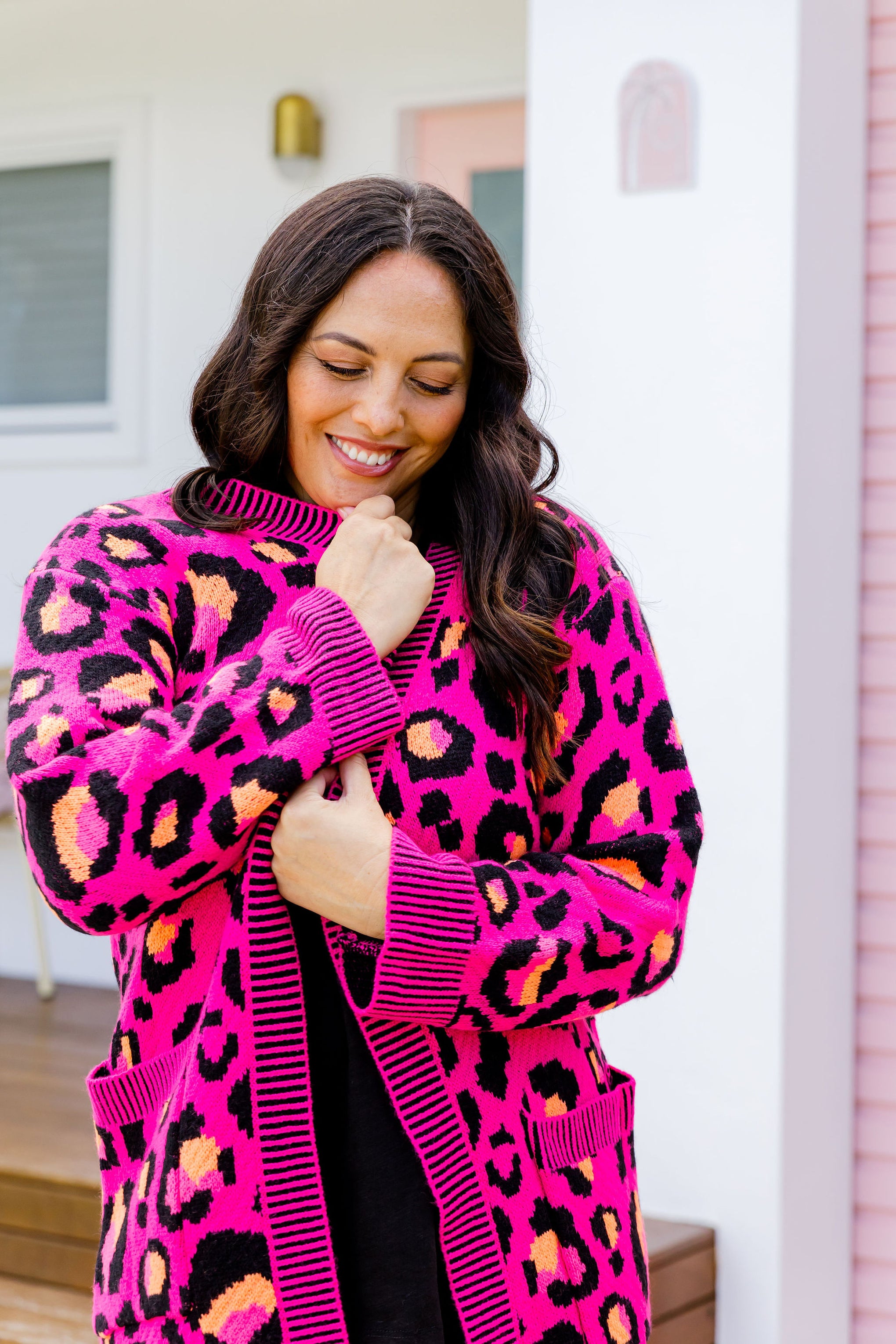 Darcy Cardi In Pink Leopard by Kasey Rainbow