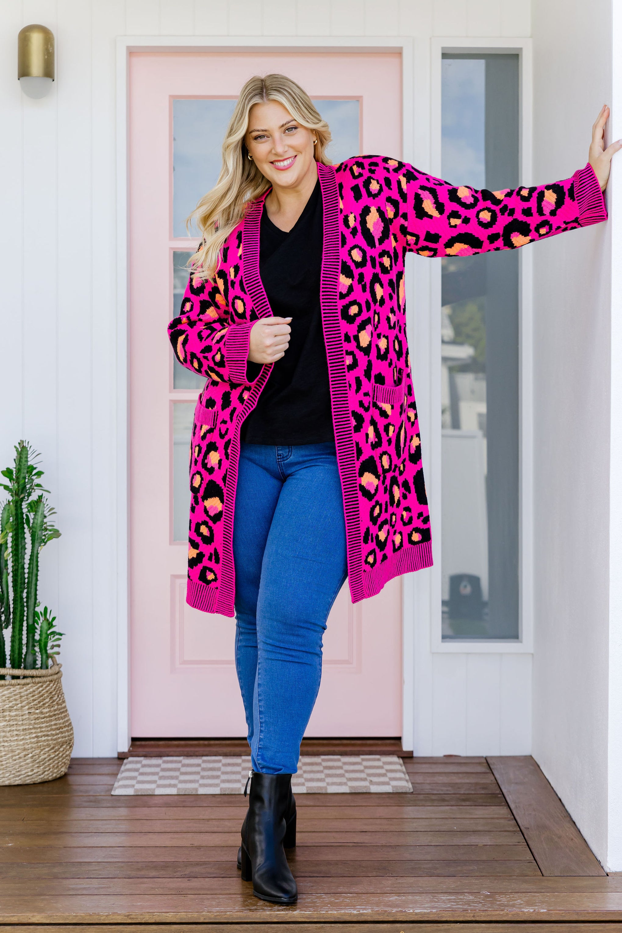 Darcy Cardi In Pink Leopard by Kasey Rainbow