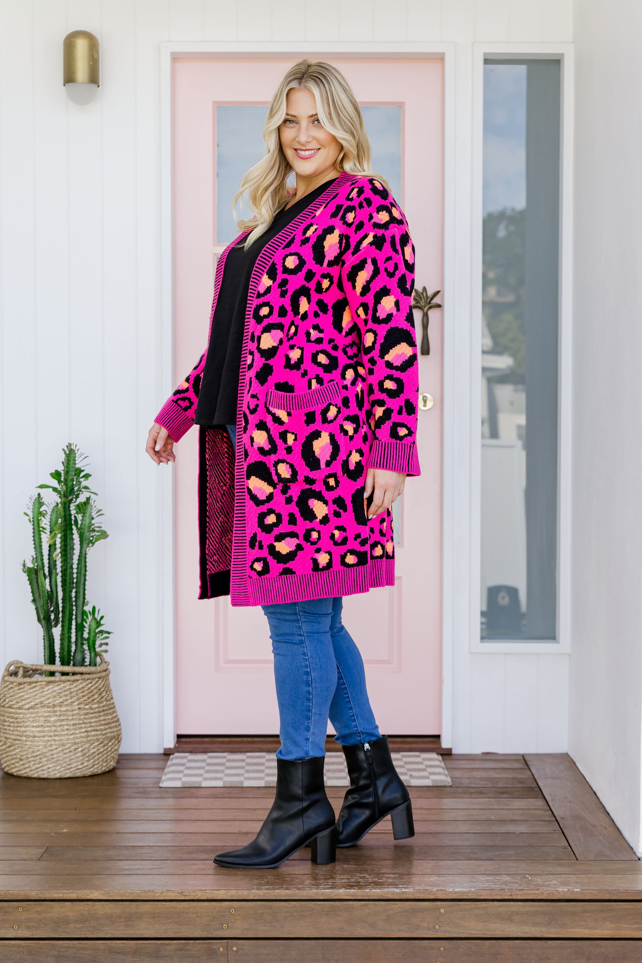 Darcy Cardi In Pink Leopard by Kasey Rainbow