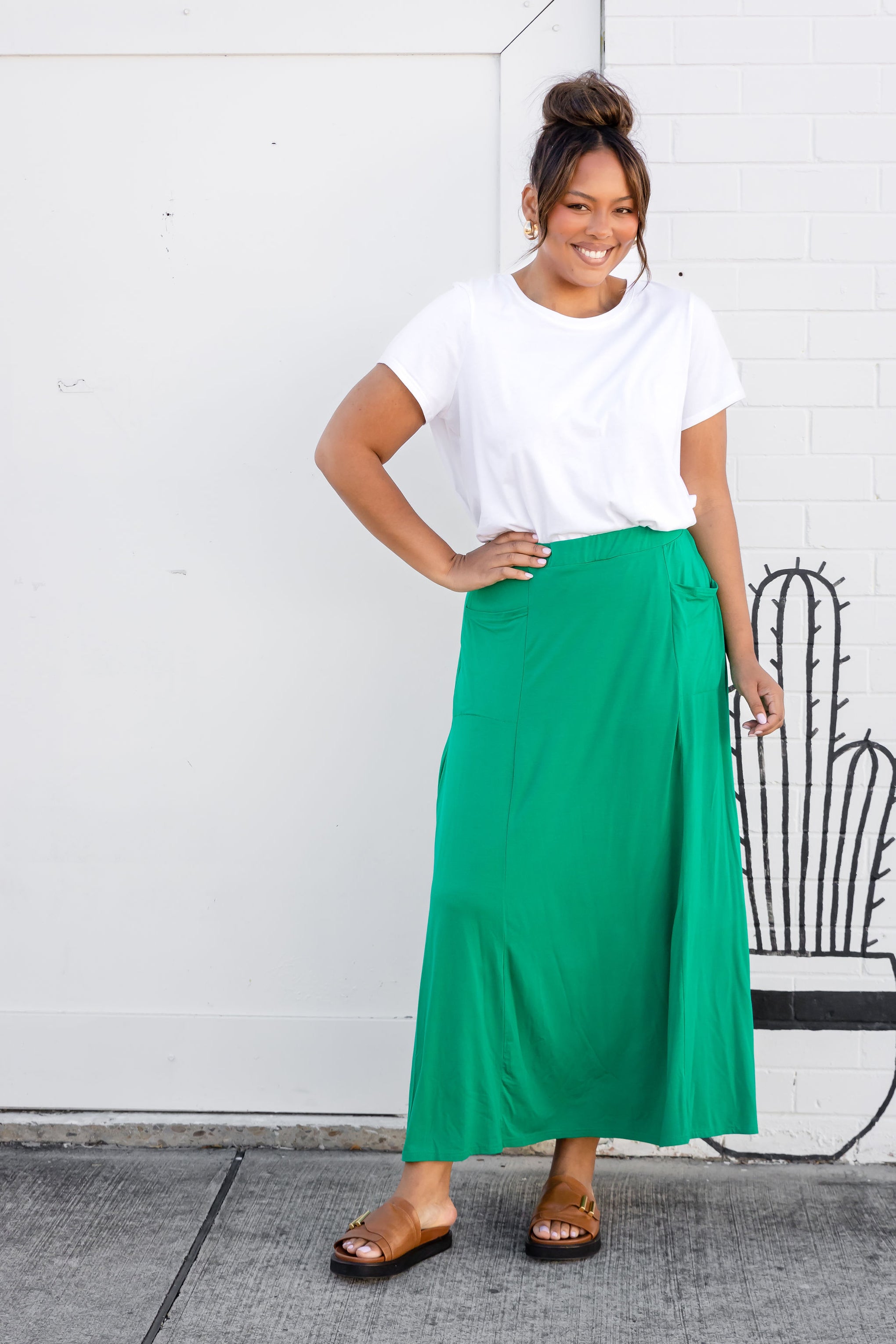 Olivia Maxi Skirt in Jade Green