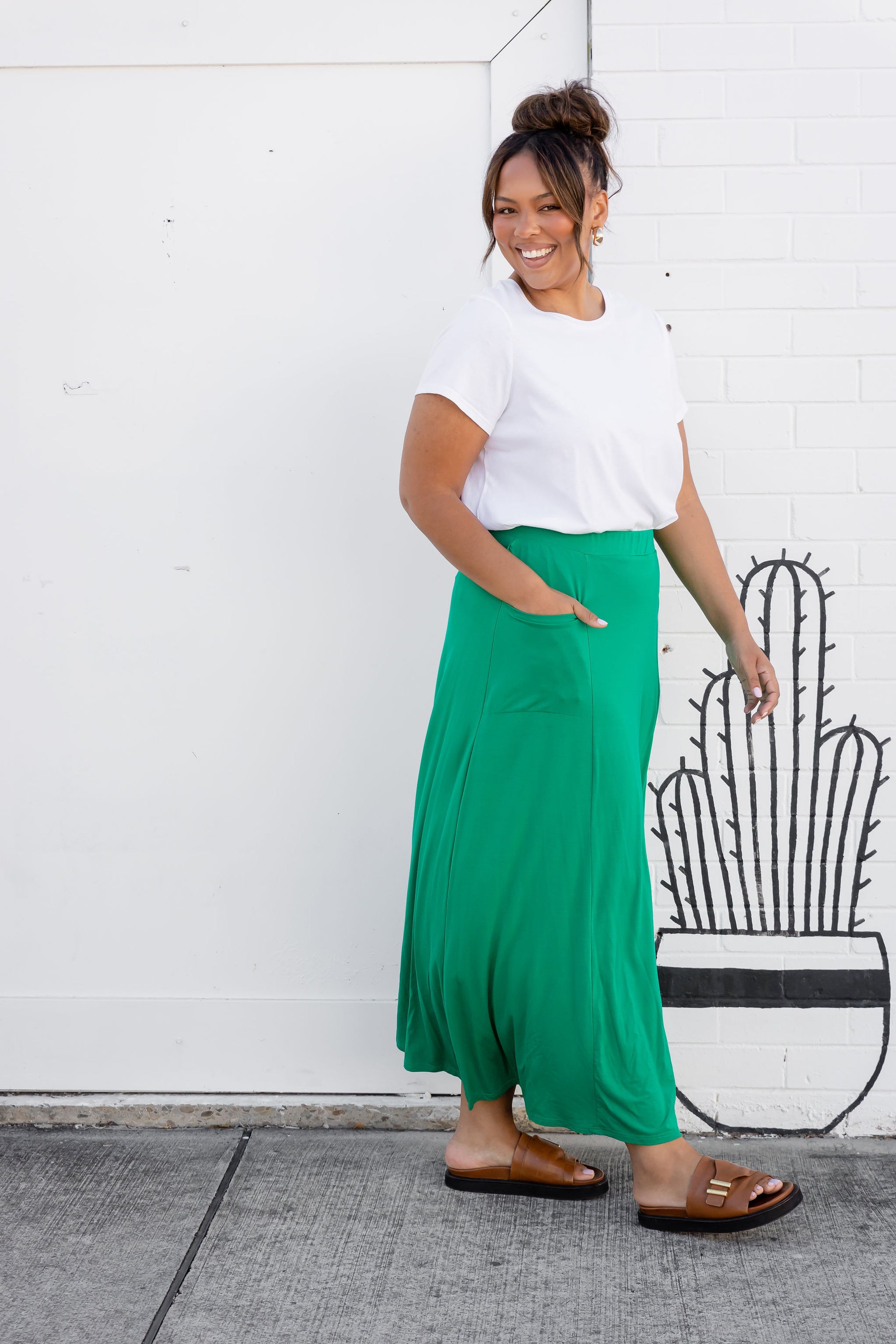 Olivia Maxi Skirt in Jade Green