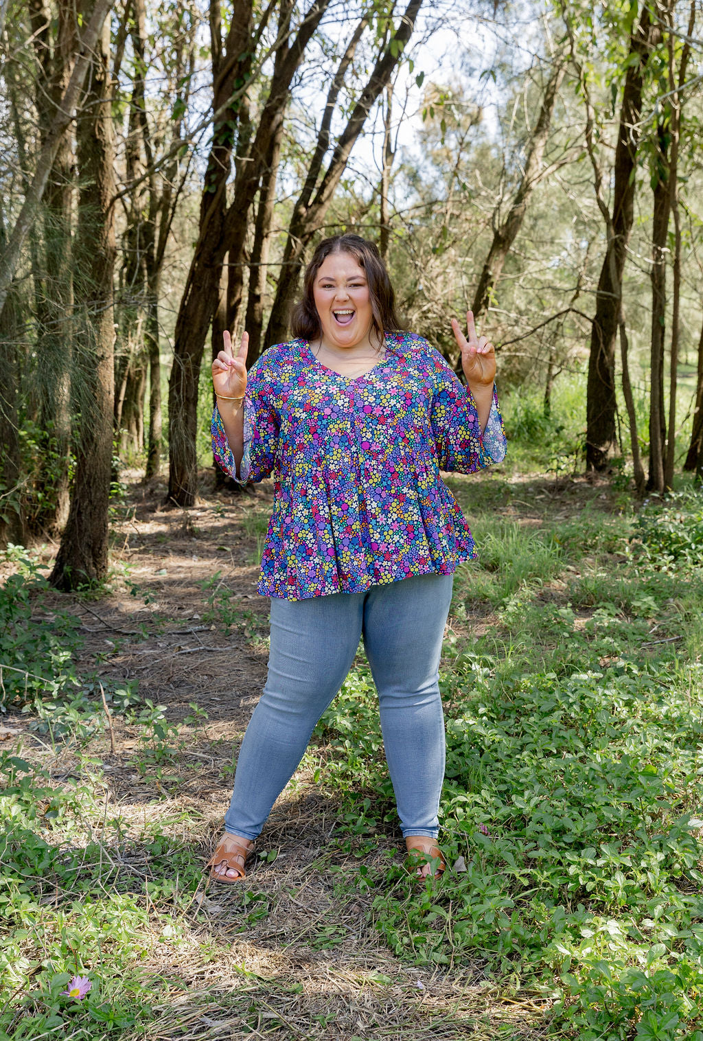 Long Sleeve Peak Top in Ditsy by Kasey Rainbow