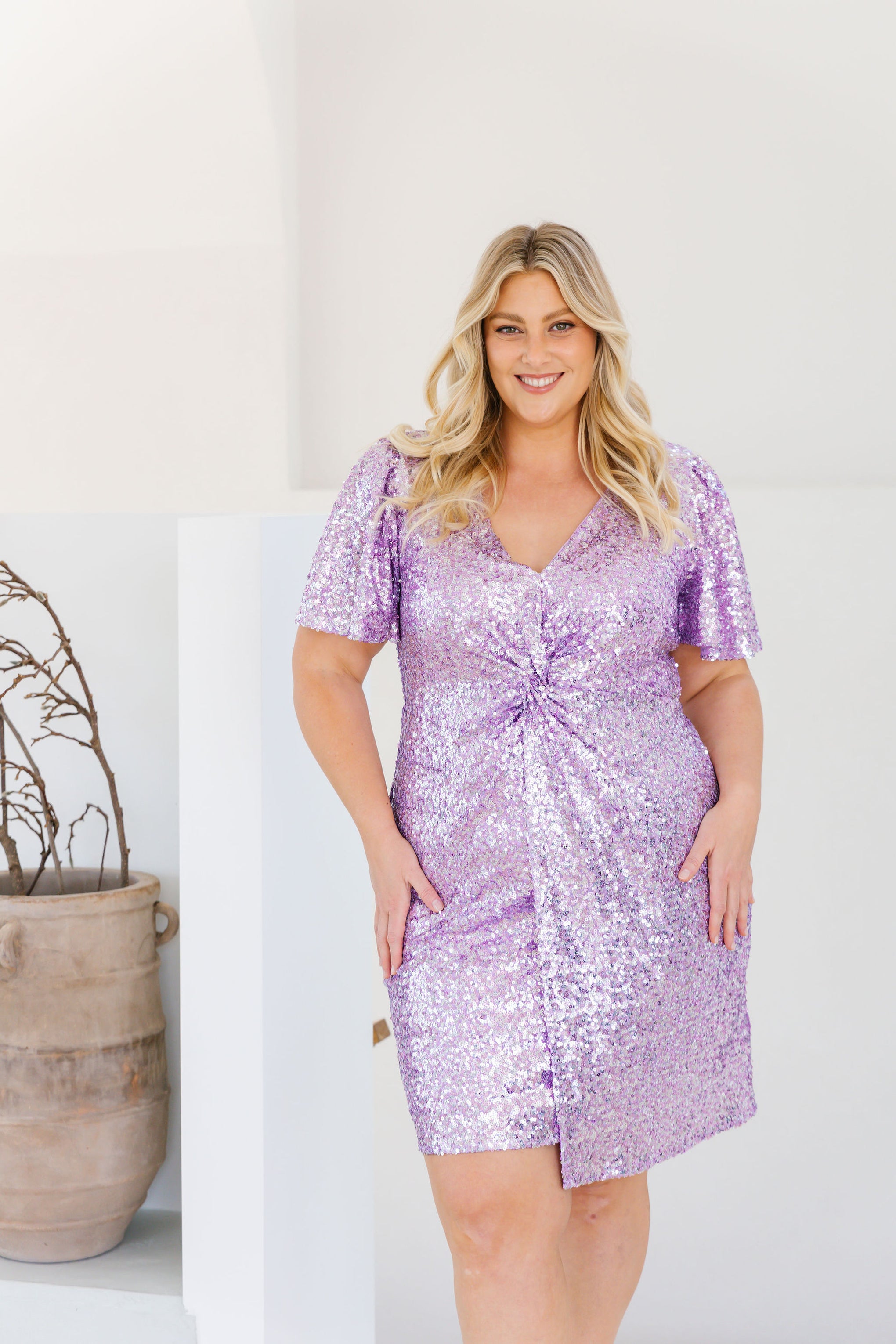 Esmerelda Sequin Twist Dress in Lilac