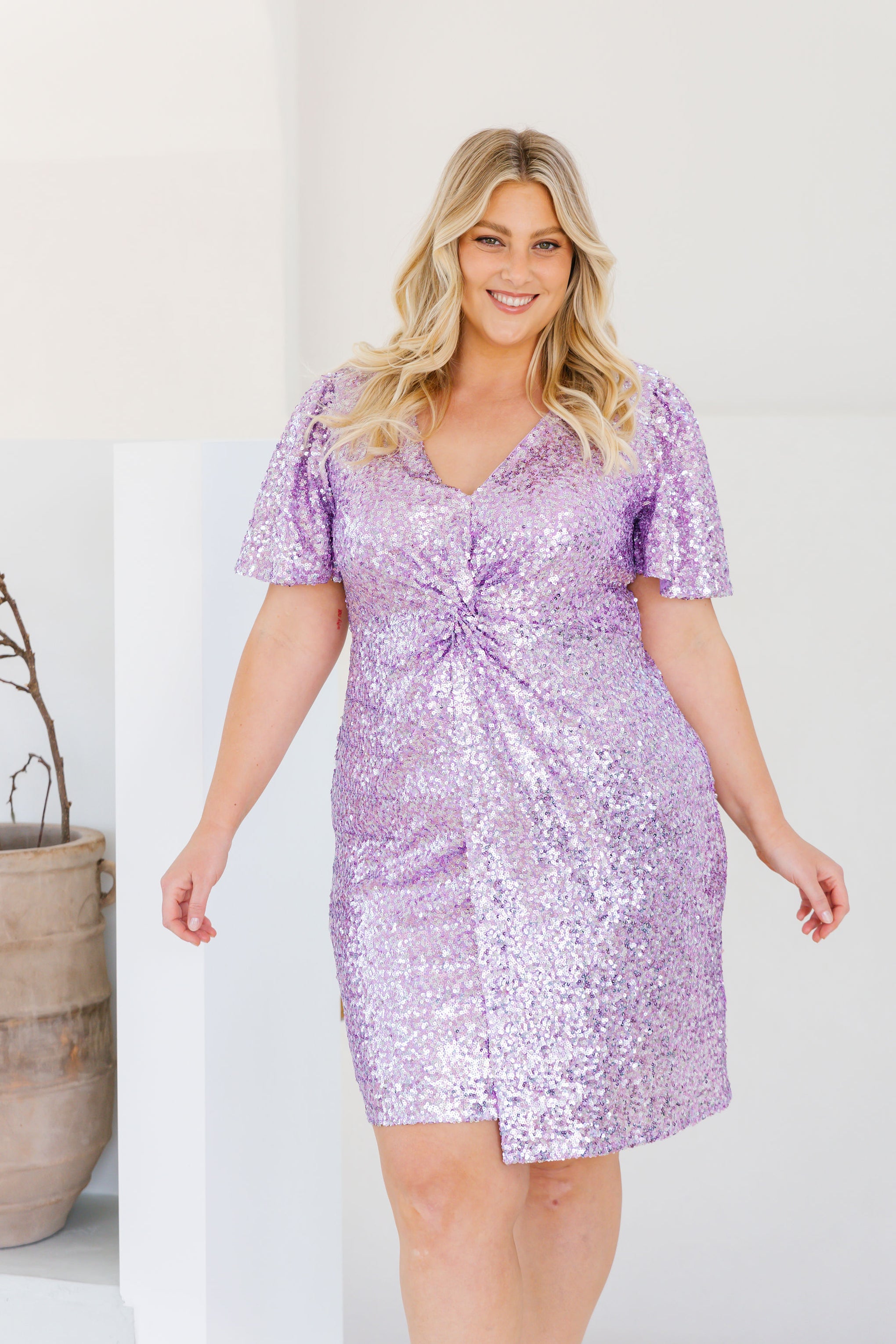 Esmerelda Sequin Twist Dress in Lilac