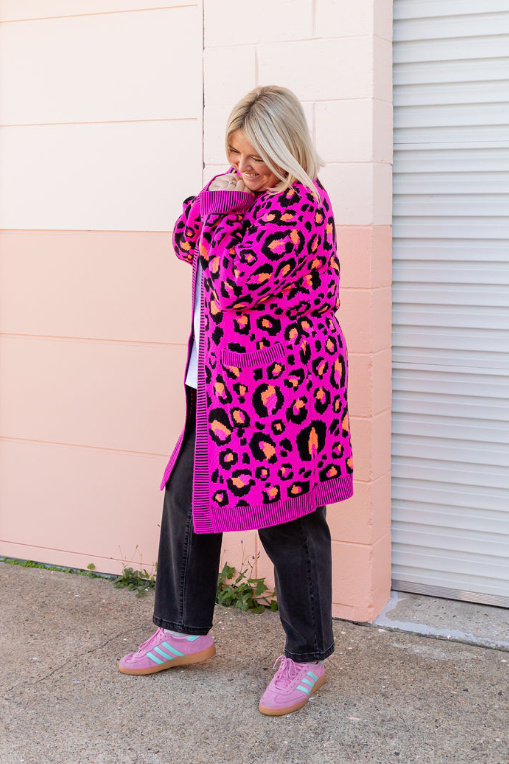 Darcy Cardi In Pink Leopard by Kasey Rainbow