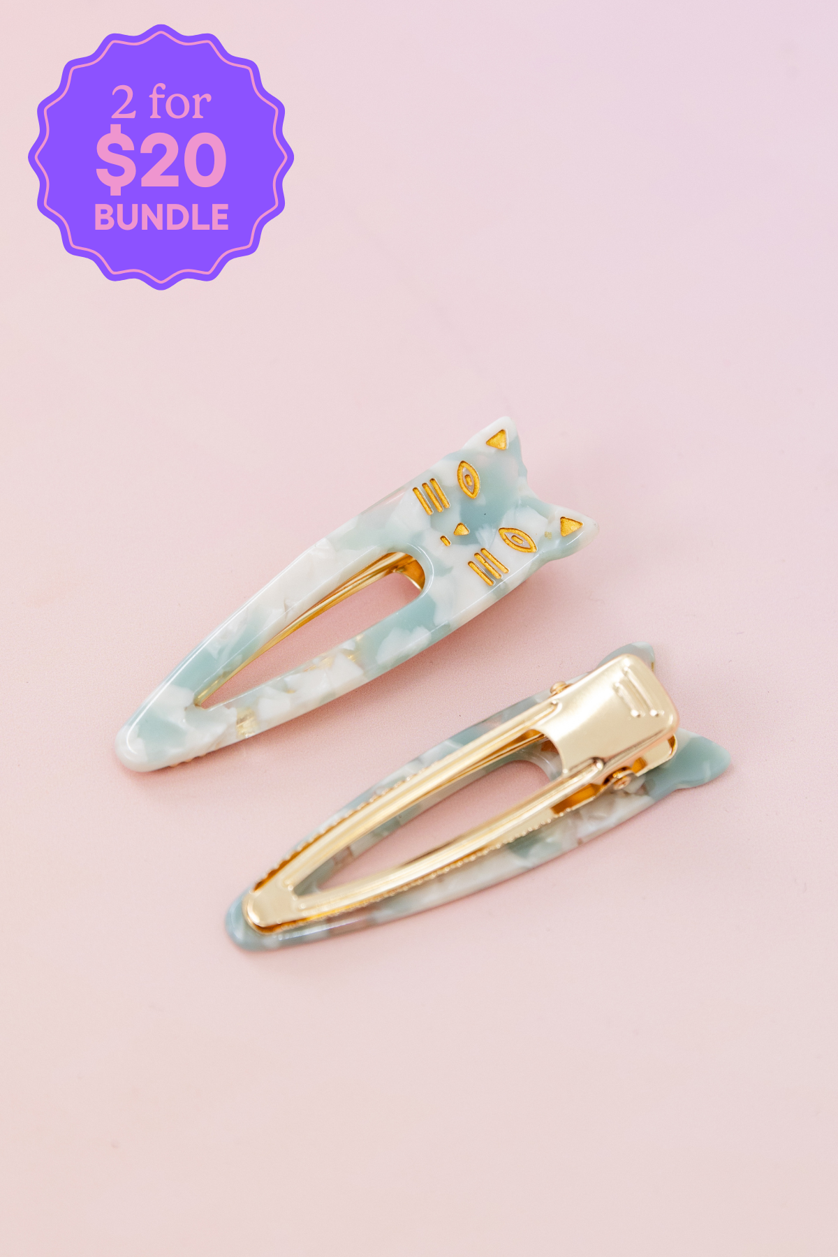 Cat Hair Clips in Mint & White