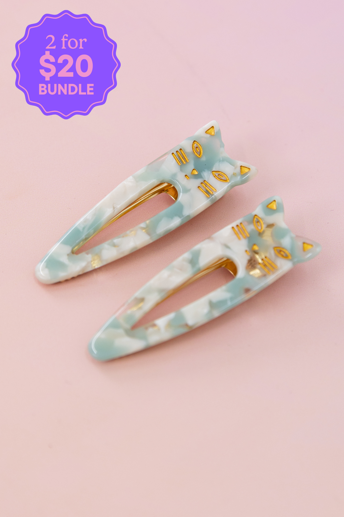 Cat Hair Clips in Mint & White