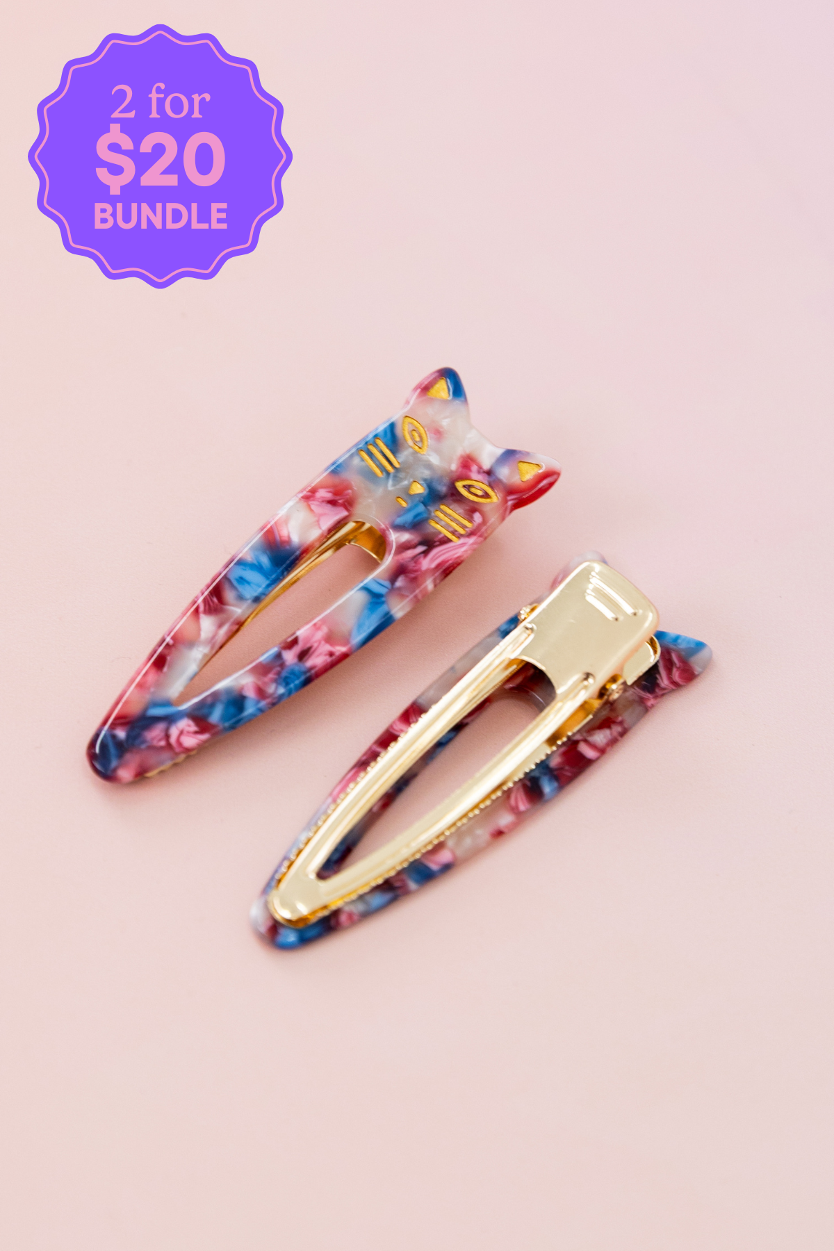 Cat Hair Clips in Pink & Blue