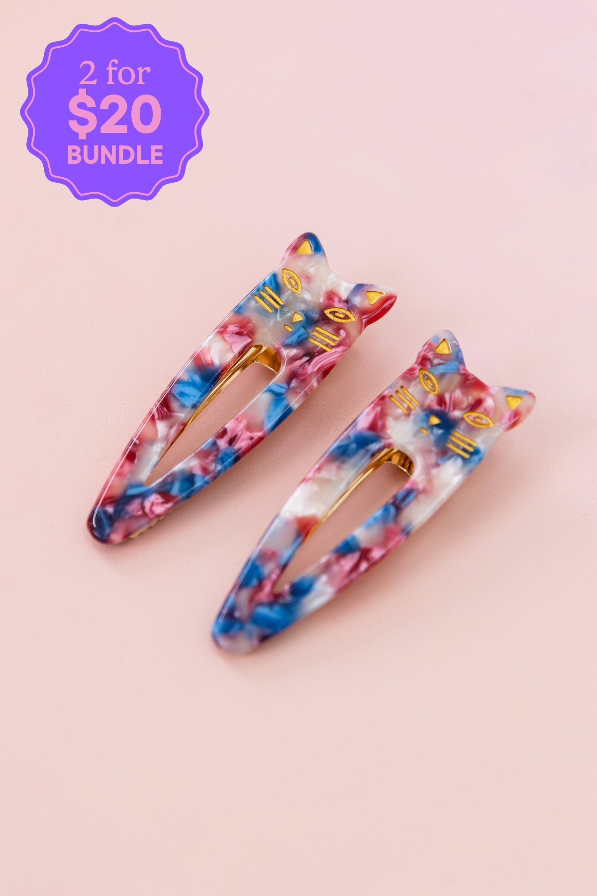 Cat Hair Clips in Pink & Blue