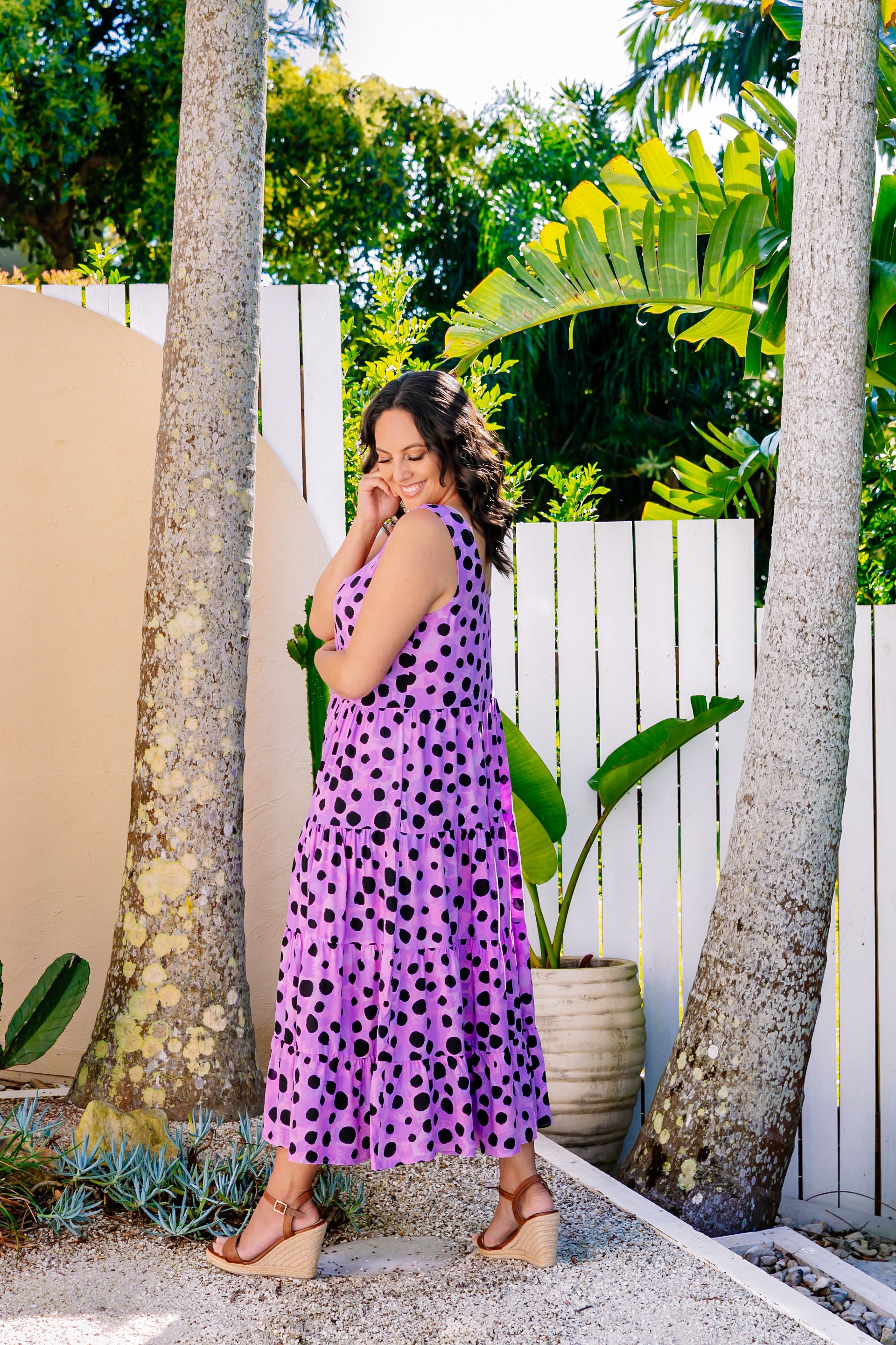 Ronnie Tiered Midi Dress in Purple Cheetah by Kasey Rainbow