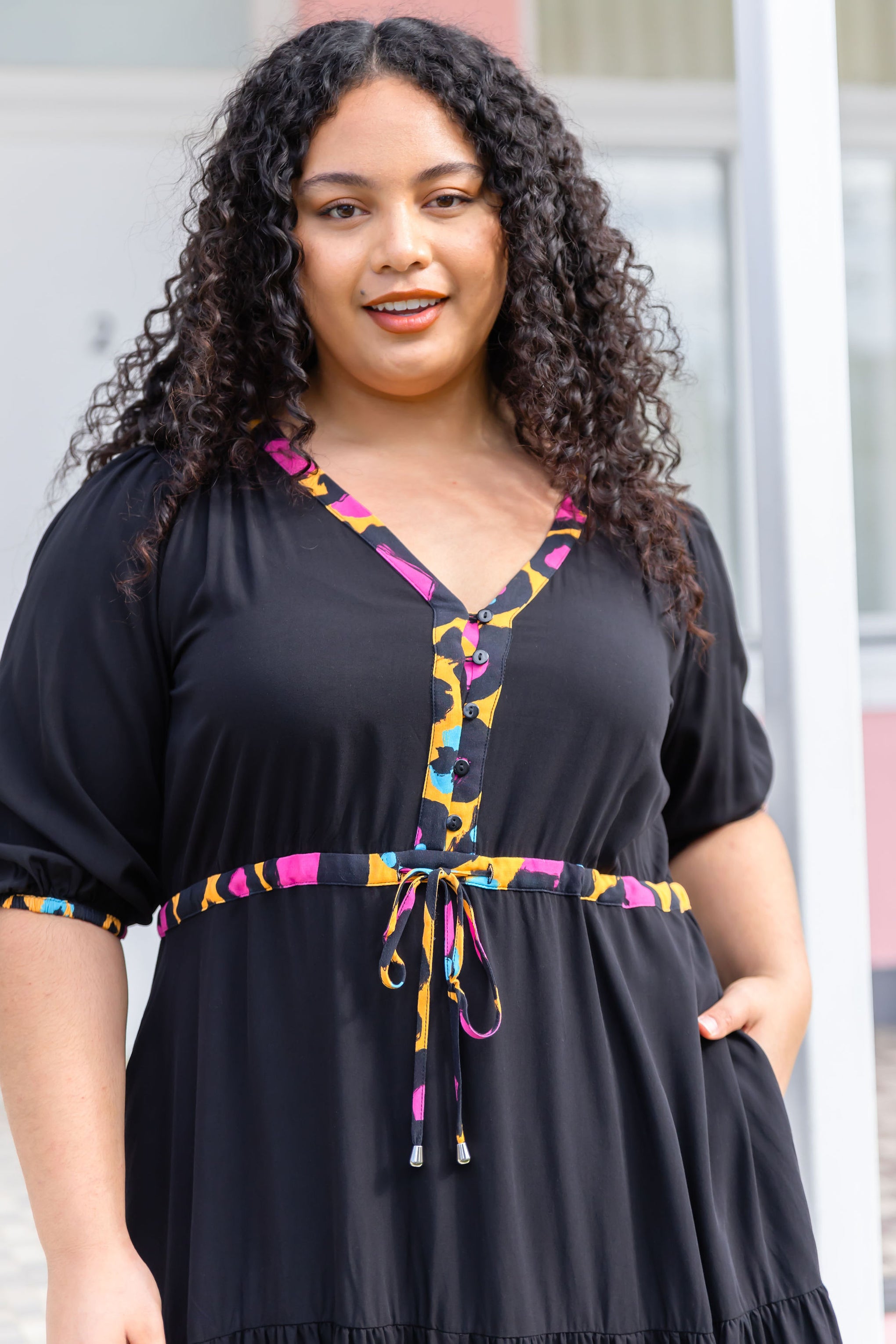 Billie Dress In Black/Mustard Leopard by Kasey Rainbow