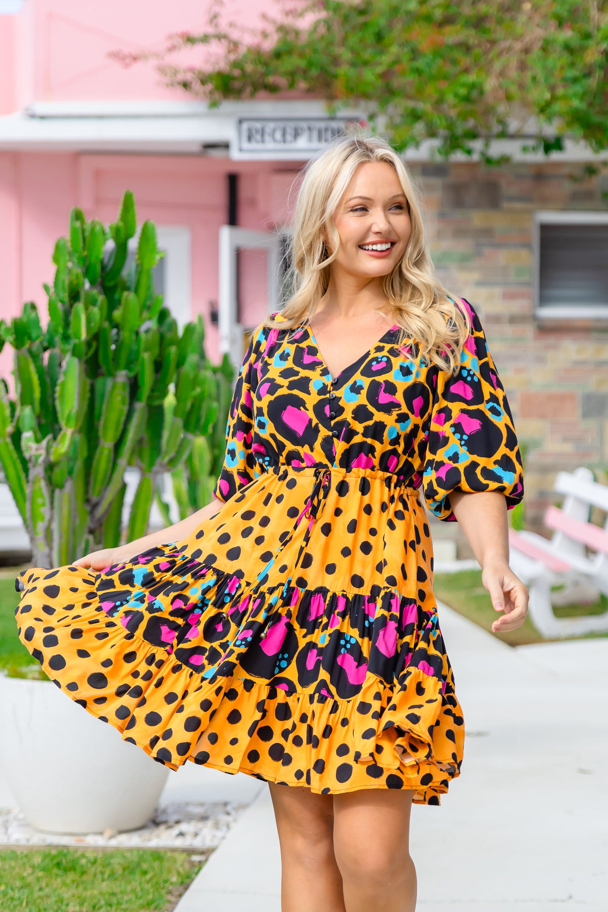 Scarlett Dress in Mustard Leopard/Cheetah by Kasey Rainbow