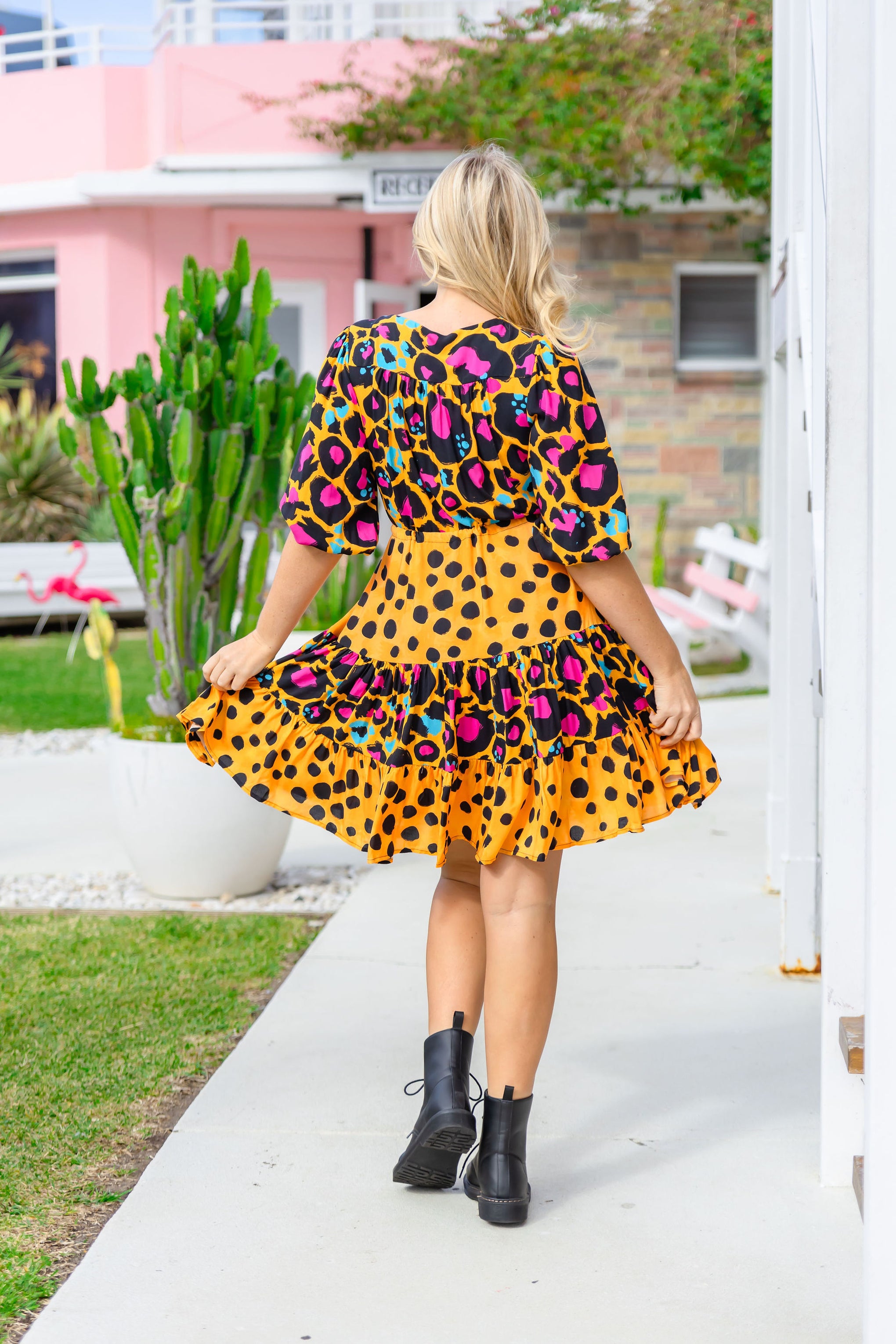 Scarlett Dress in Mustard Leopard/Cheetah by Kasey Rainbow