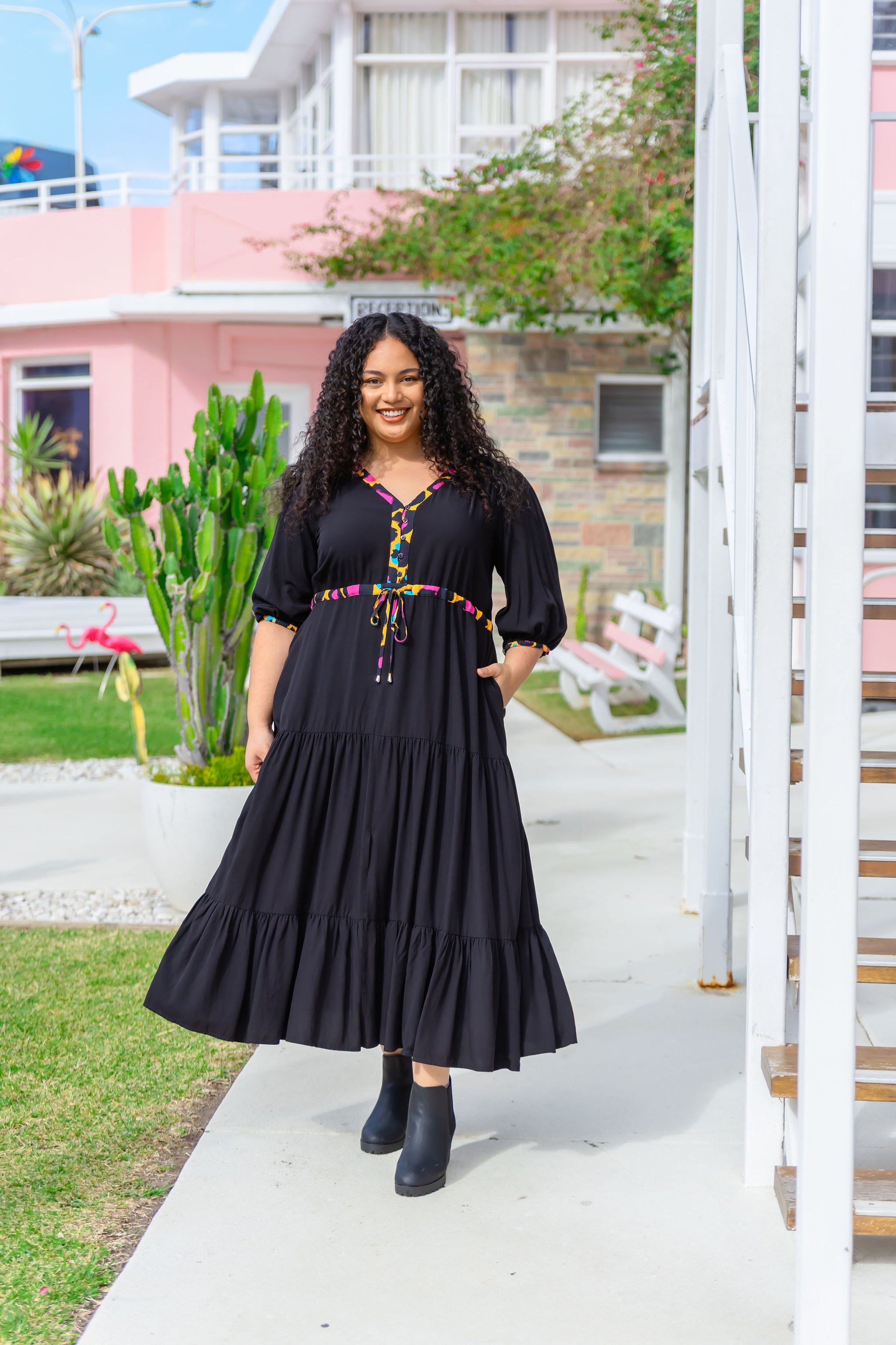 Billie Dress In Black/Mustard Leopard by Kasey Rainbow