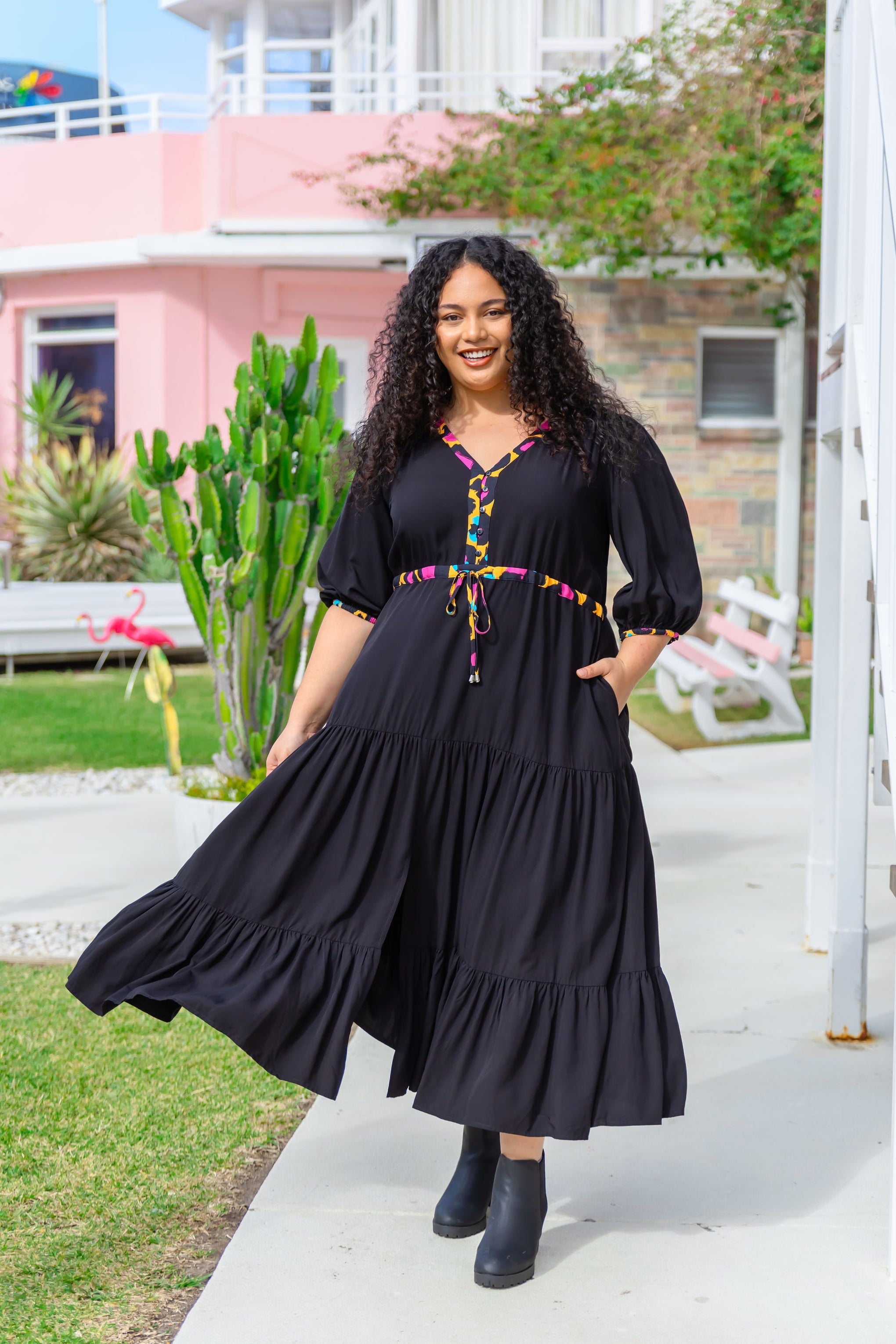 Billie Dress In Black/Mustard Leopard by Kasey Rainbow
