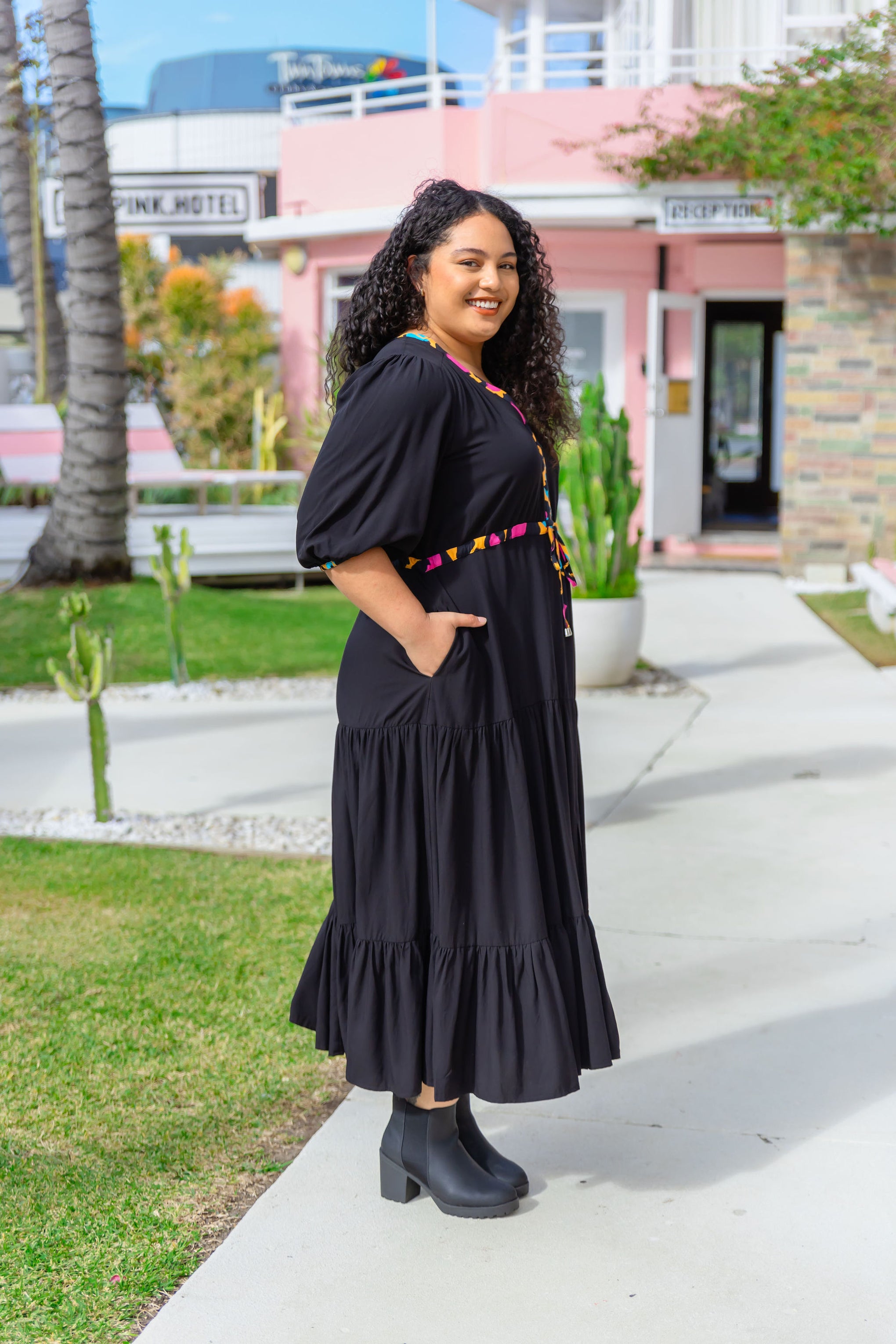 Billie Dress In Black/Mustard Leopard by Kasey Rainbow
