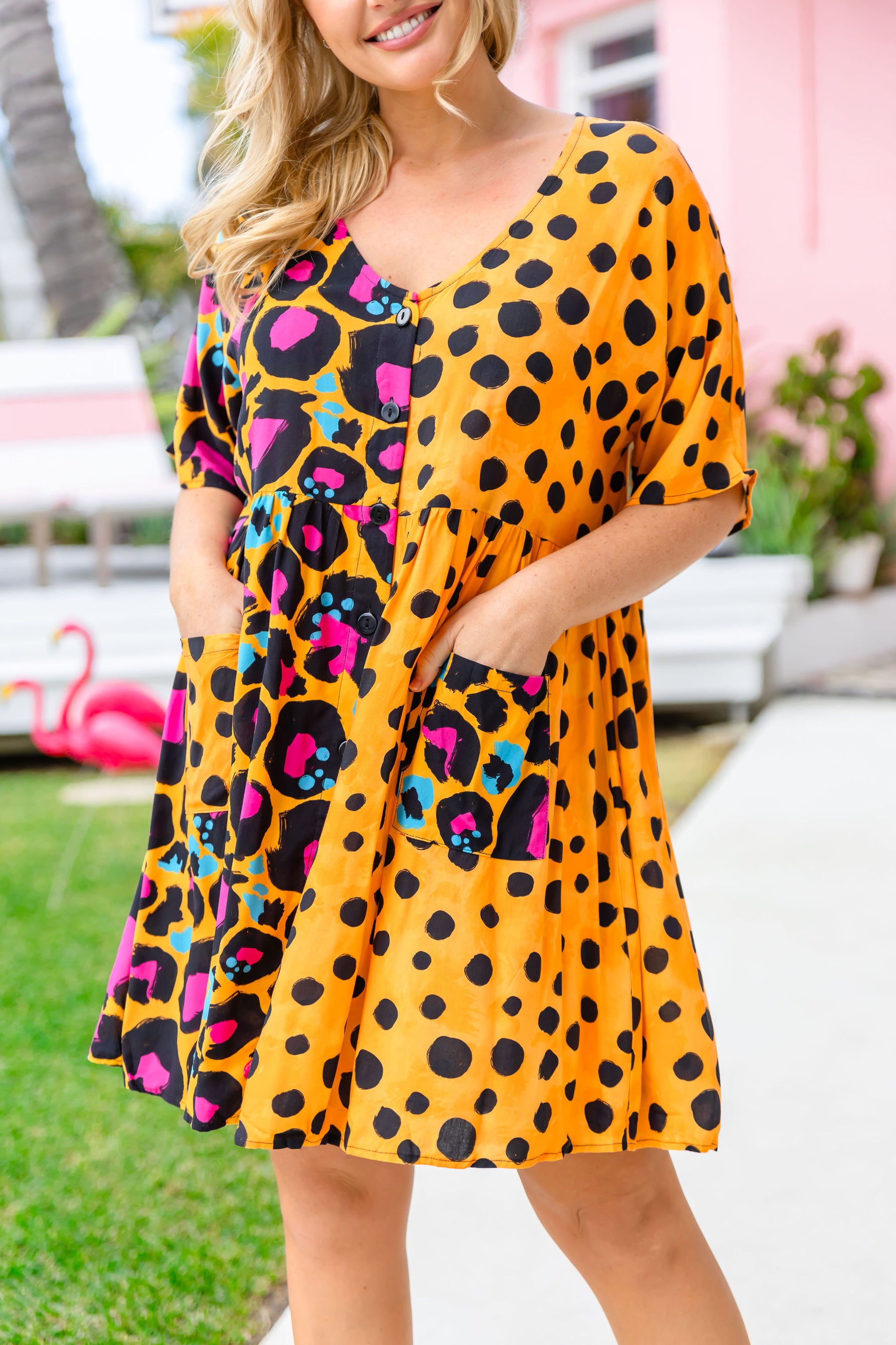 Disco Dress in Mustard Leopard/Cheetah by Kasey Rainbow