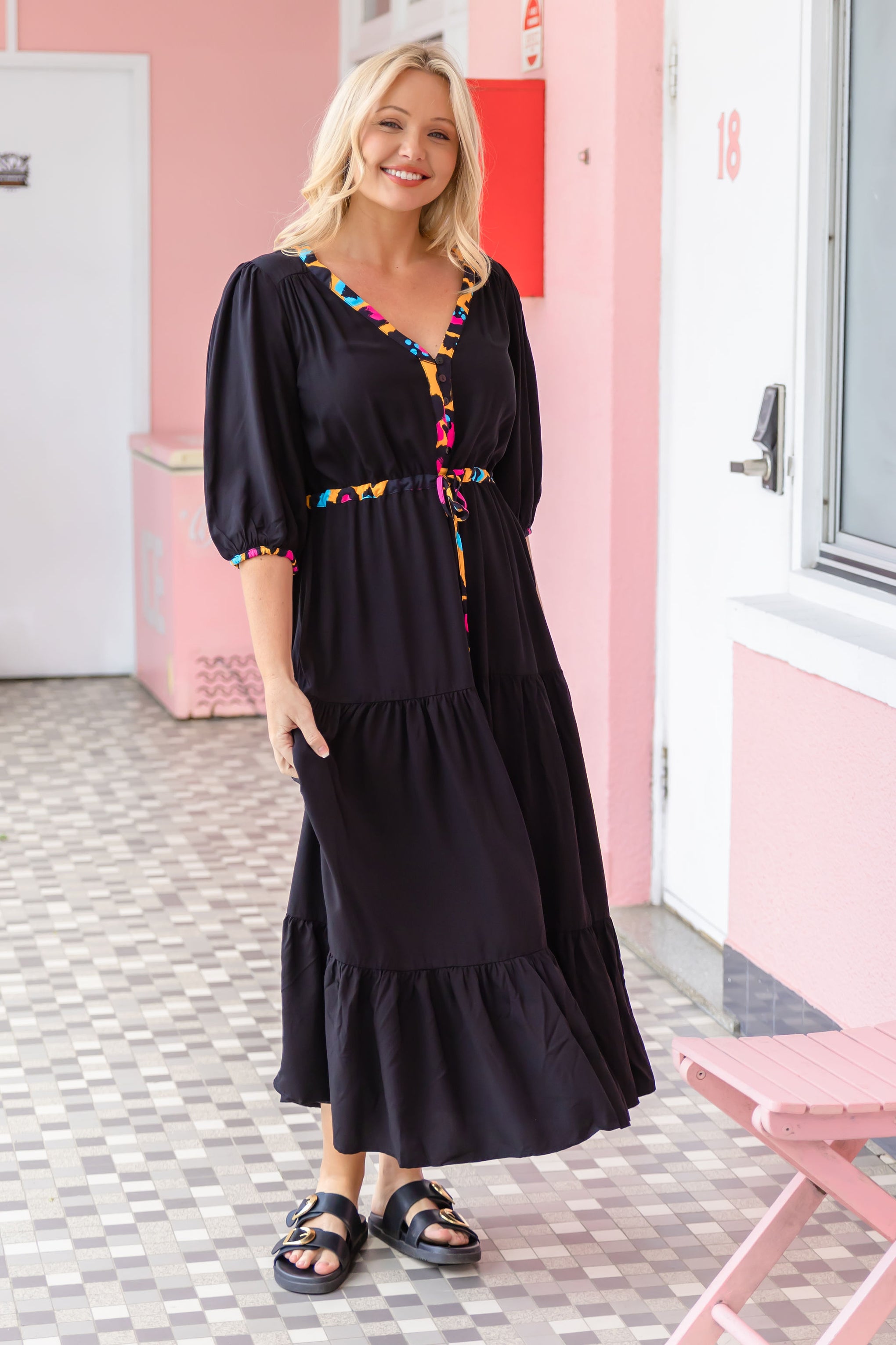Billie Dress In Black/Mustard Leopard by Kasey Rainbow