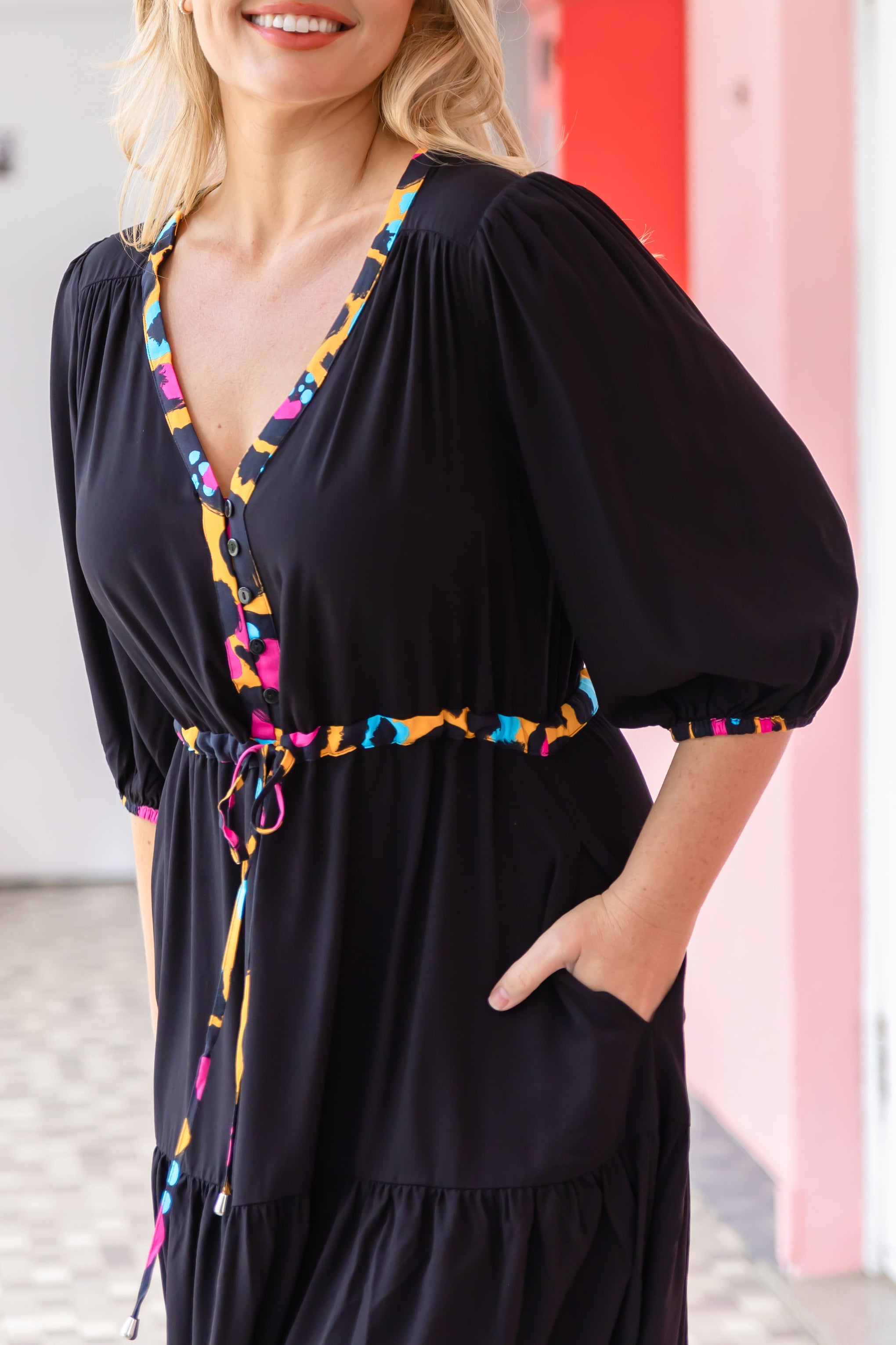Billie Dress In Black/Mustard Leopard by Kasey Rainbow