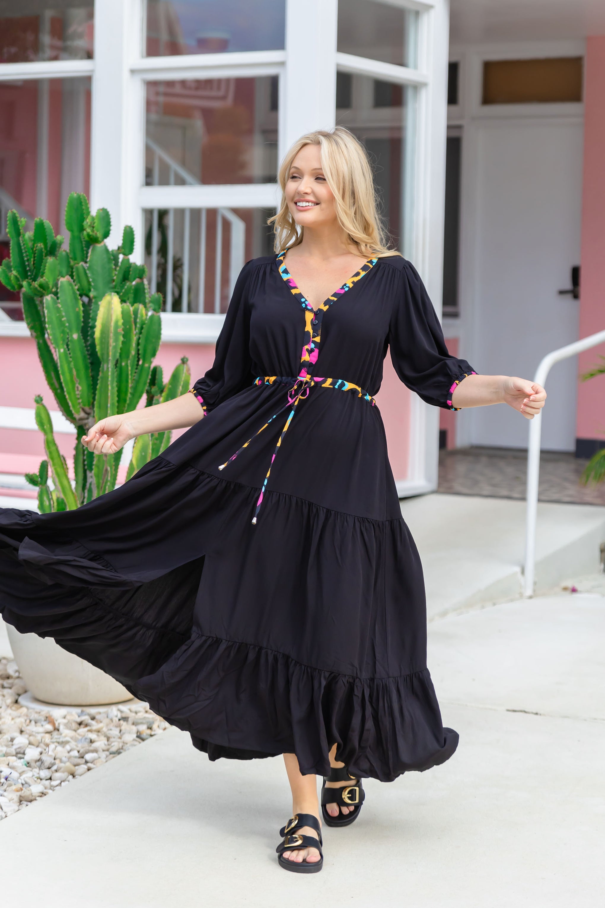 Billie Dress In Black/Mustard Leopard by Kasey Rainbow