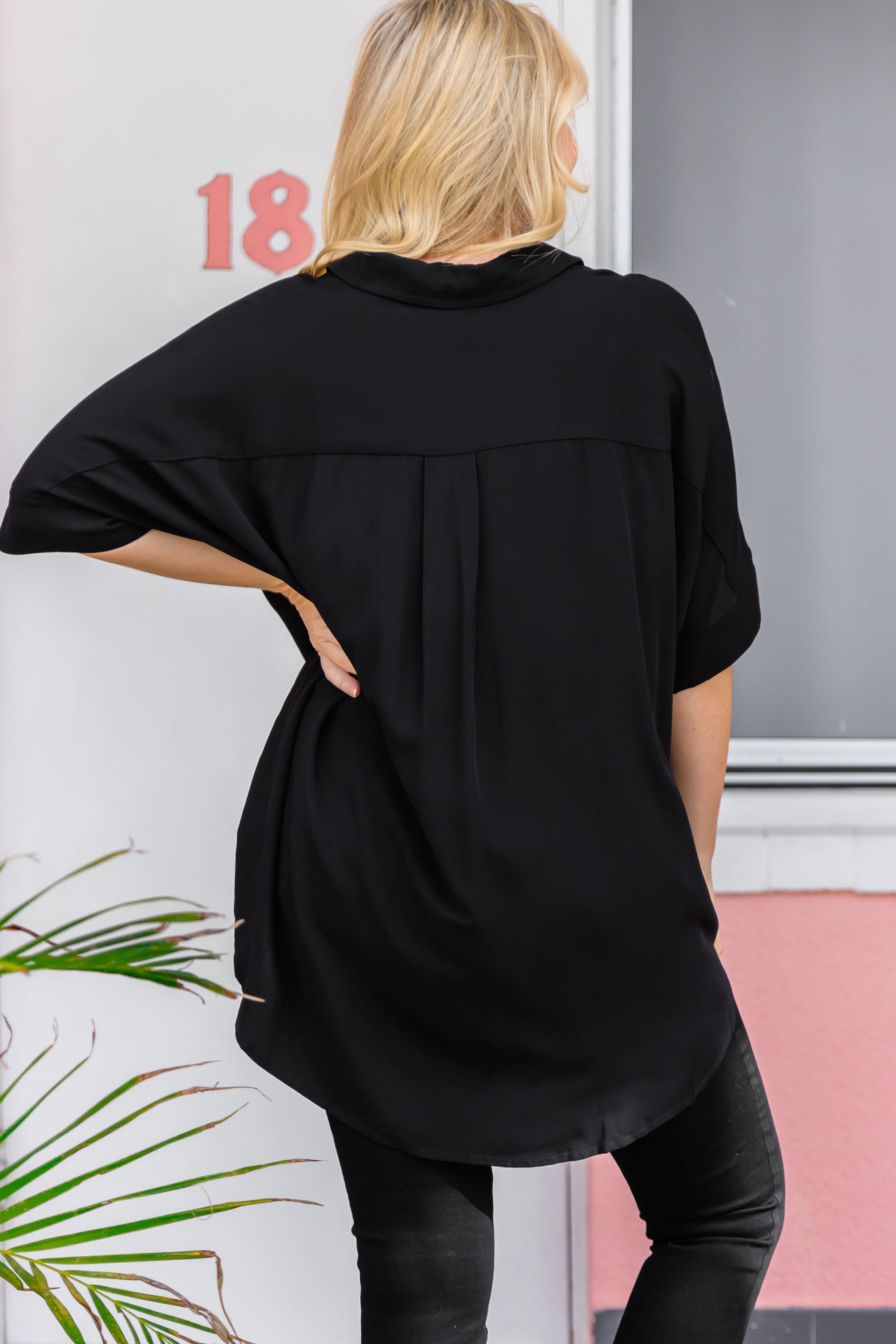 Tammin Shirt In Black with Pink Buttons