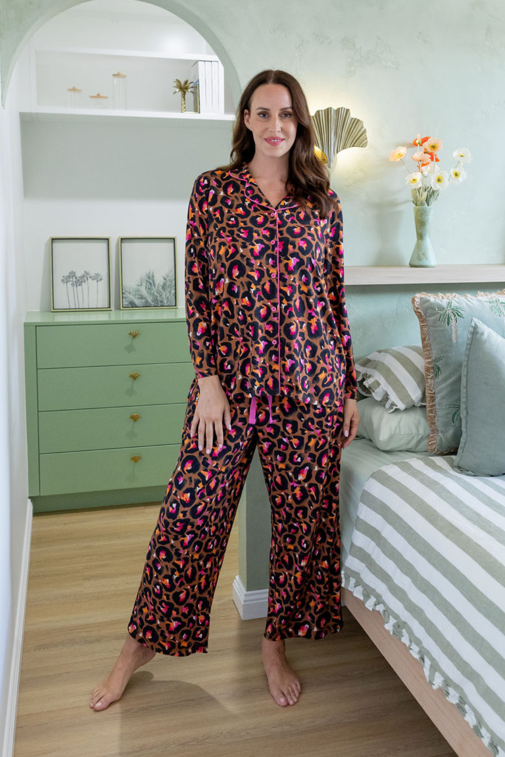 Zen L/S Shirt & Pant Sleepwear Set in Bronze Leopard by Kasey Rainbow