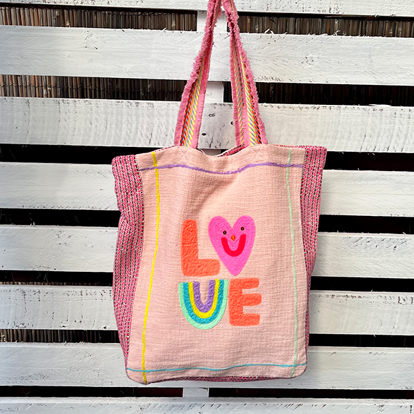 Love Pink Woven Tote Bag