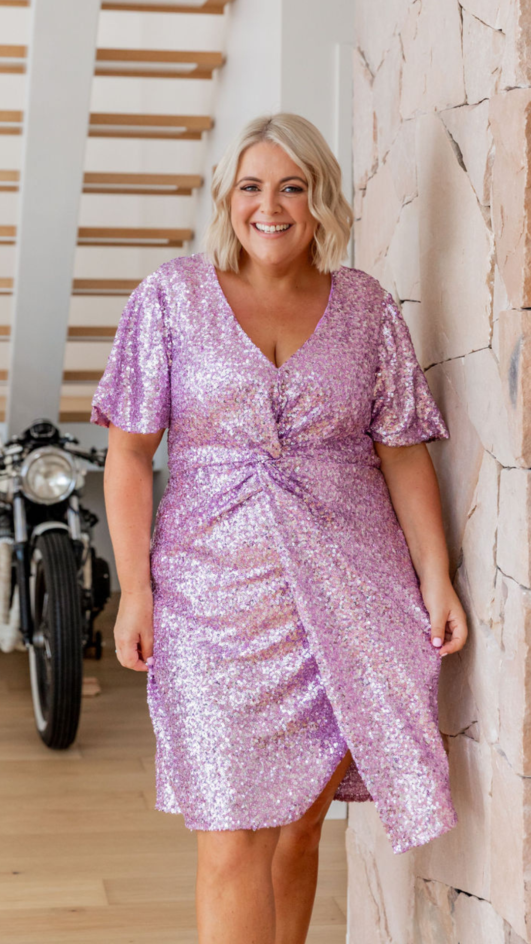 Esmerelda Sequin Twist Dress in Lilac