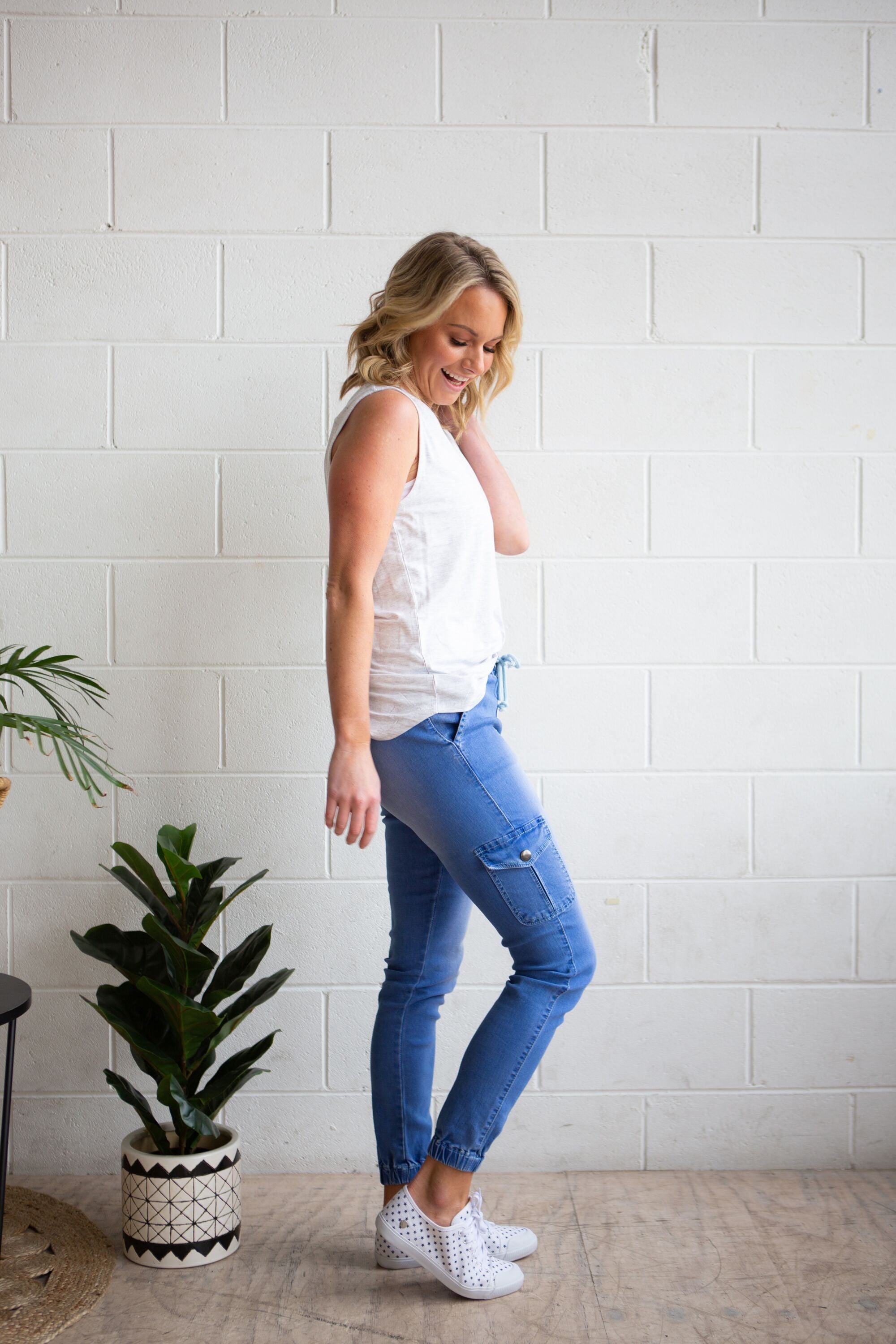 Florence Denim Joggers in Sky Blue
