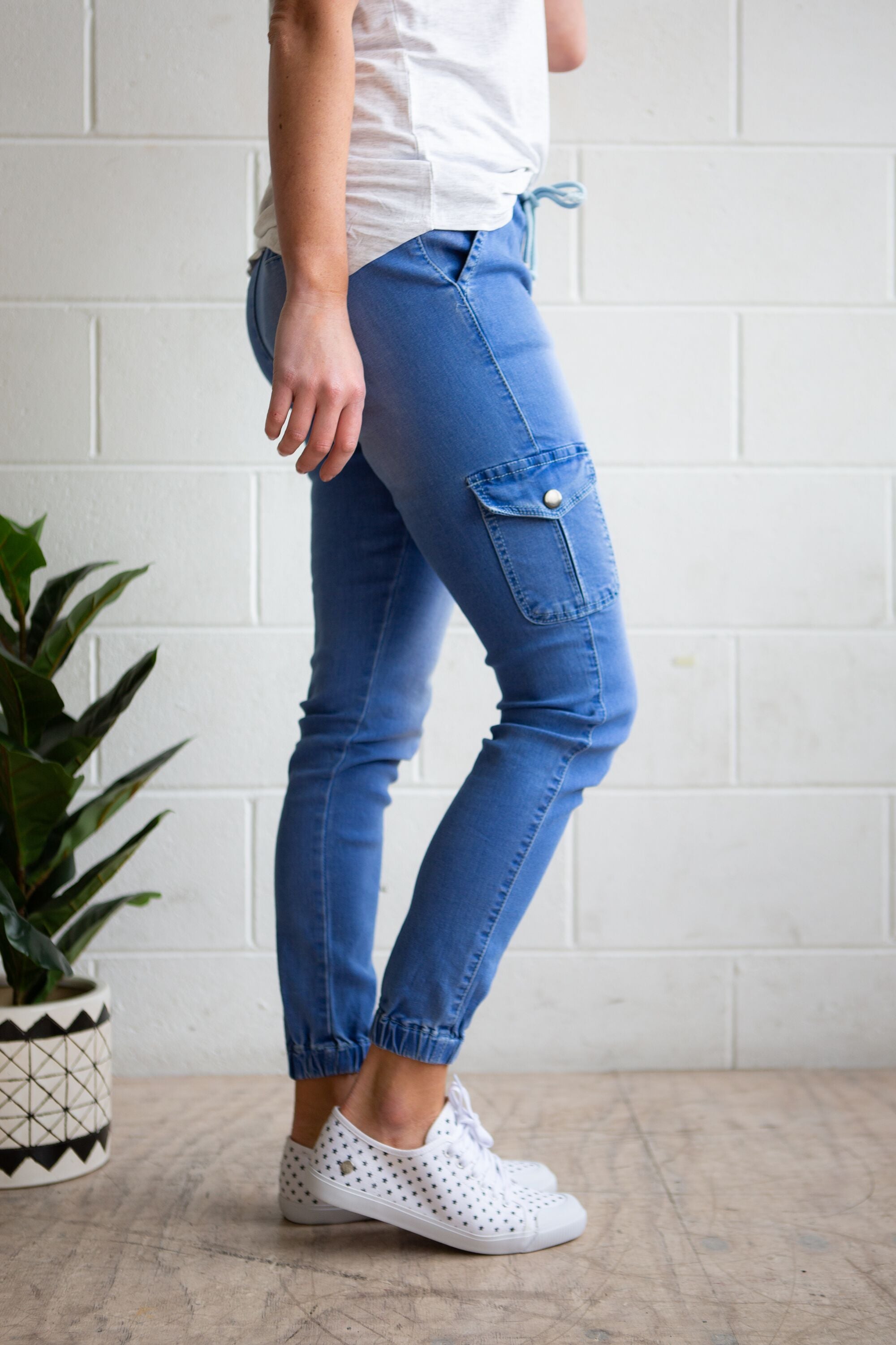 Florence Denim Joggers in Sky Blue