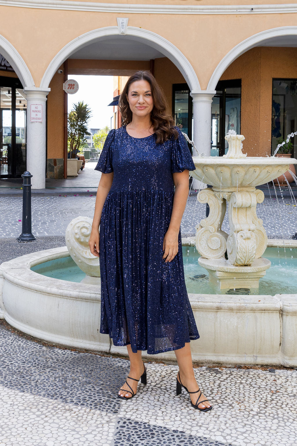 Glimmer Sequin Midi Dress in Navy