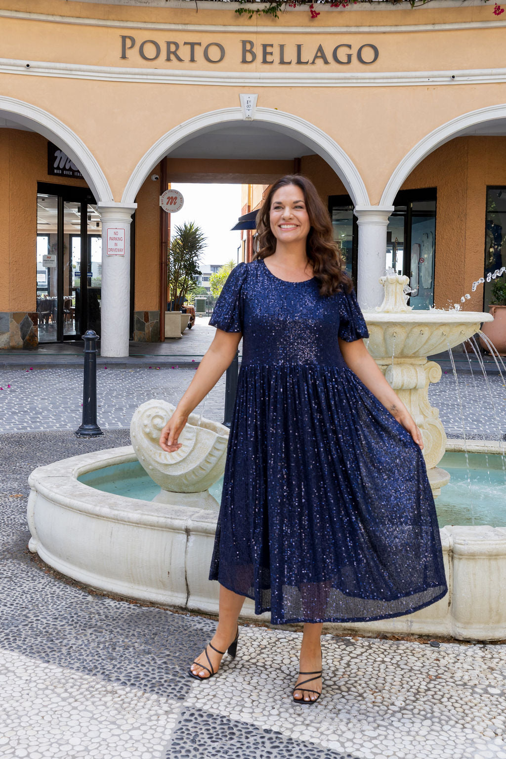Glimmer Sequin Midi Dress in Navy