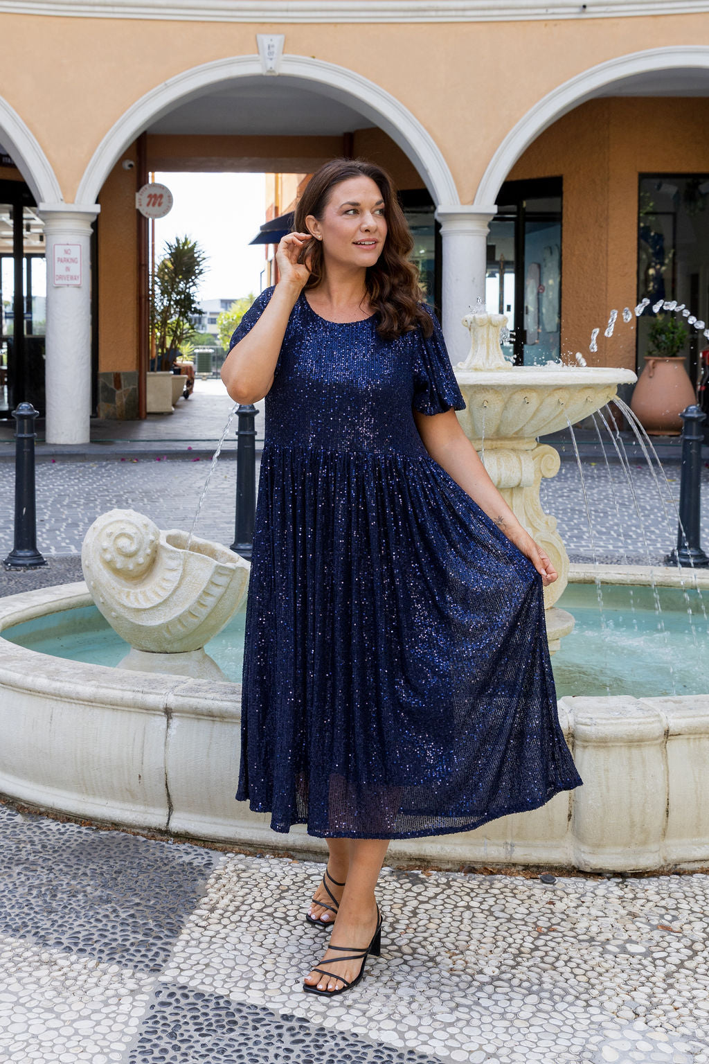 Glimmer Sequin Midi Dress in Navy