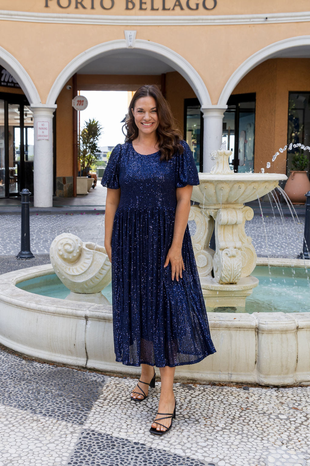 Glimmer Sequin Midi Dress in Navy