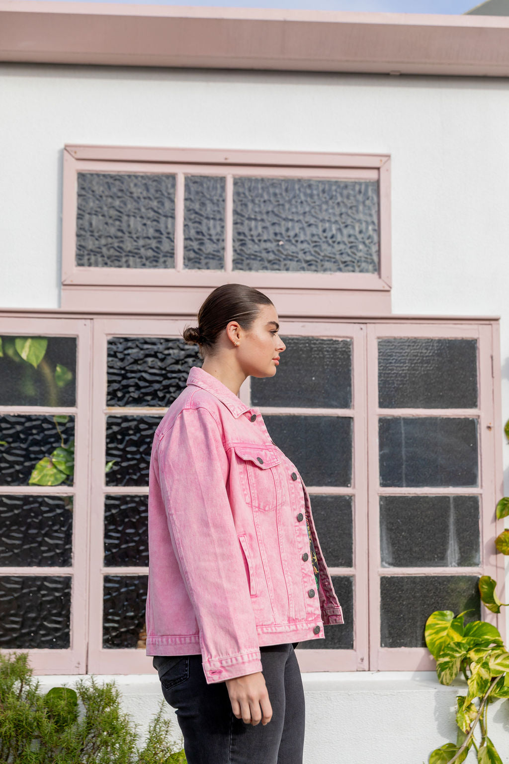 Hayden Boyfriend Denim Jacket in Pink Wash