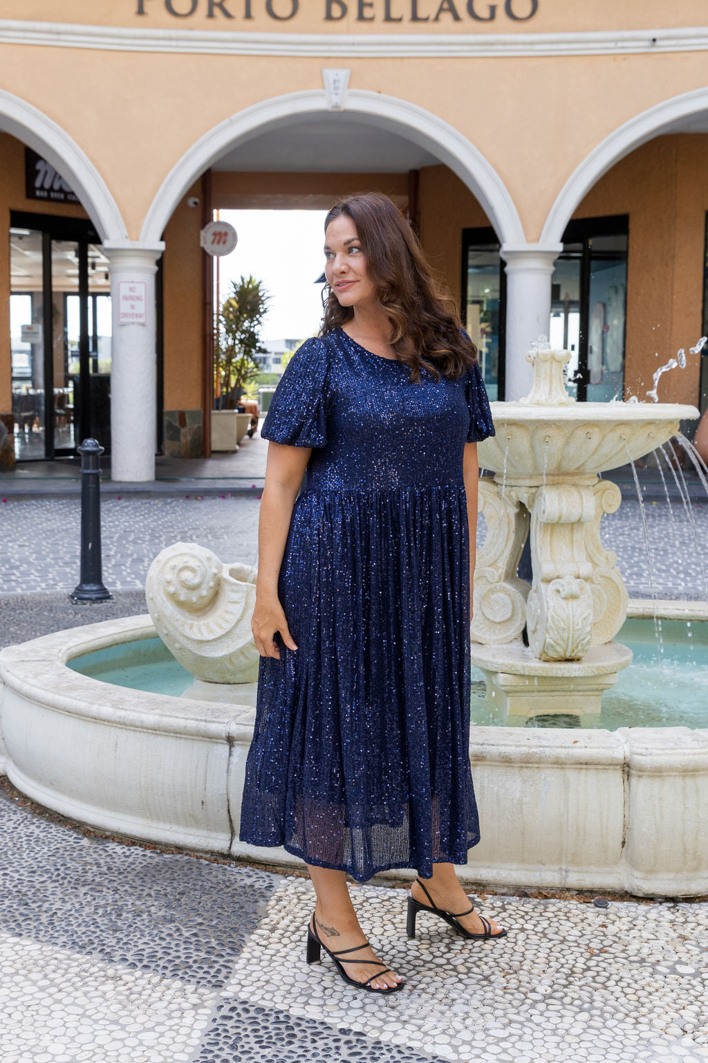 Glimmer Sequin Midi Dress in Navy