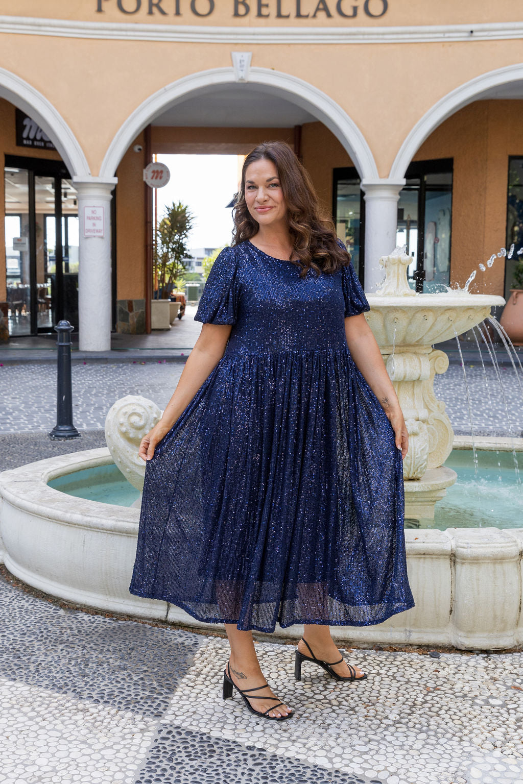 Glimmer Sequin Midi Dress in Navy