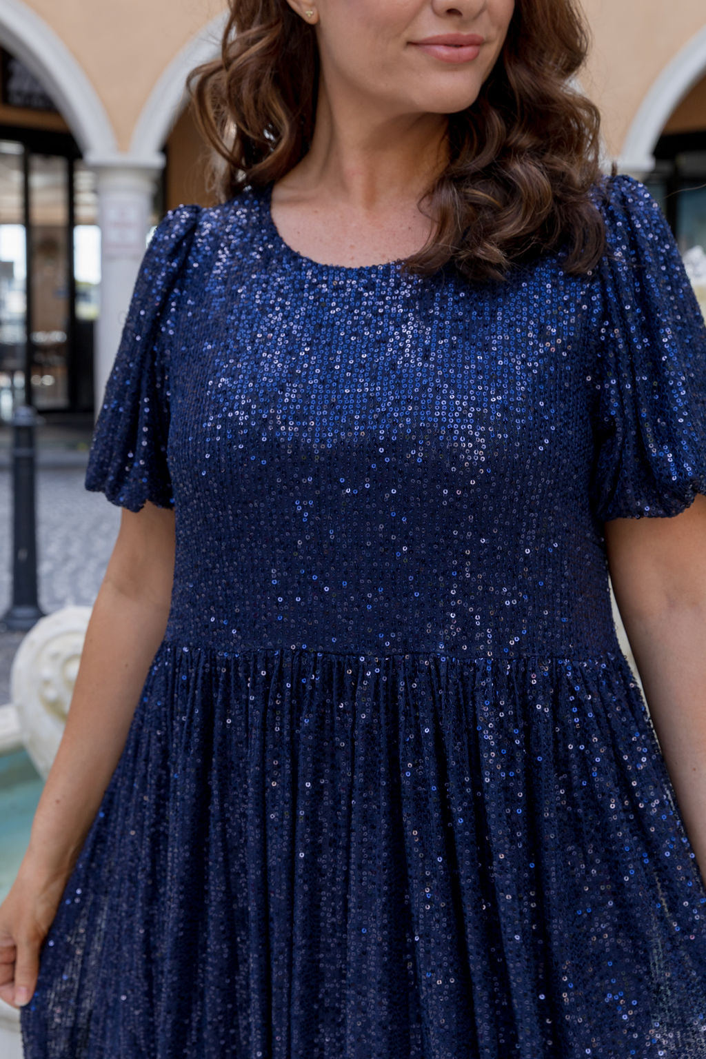 Glimmer Sequin Midi Dress in Navy