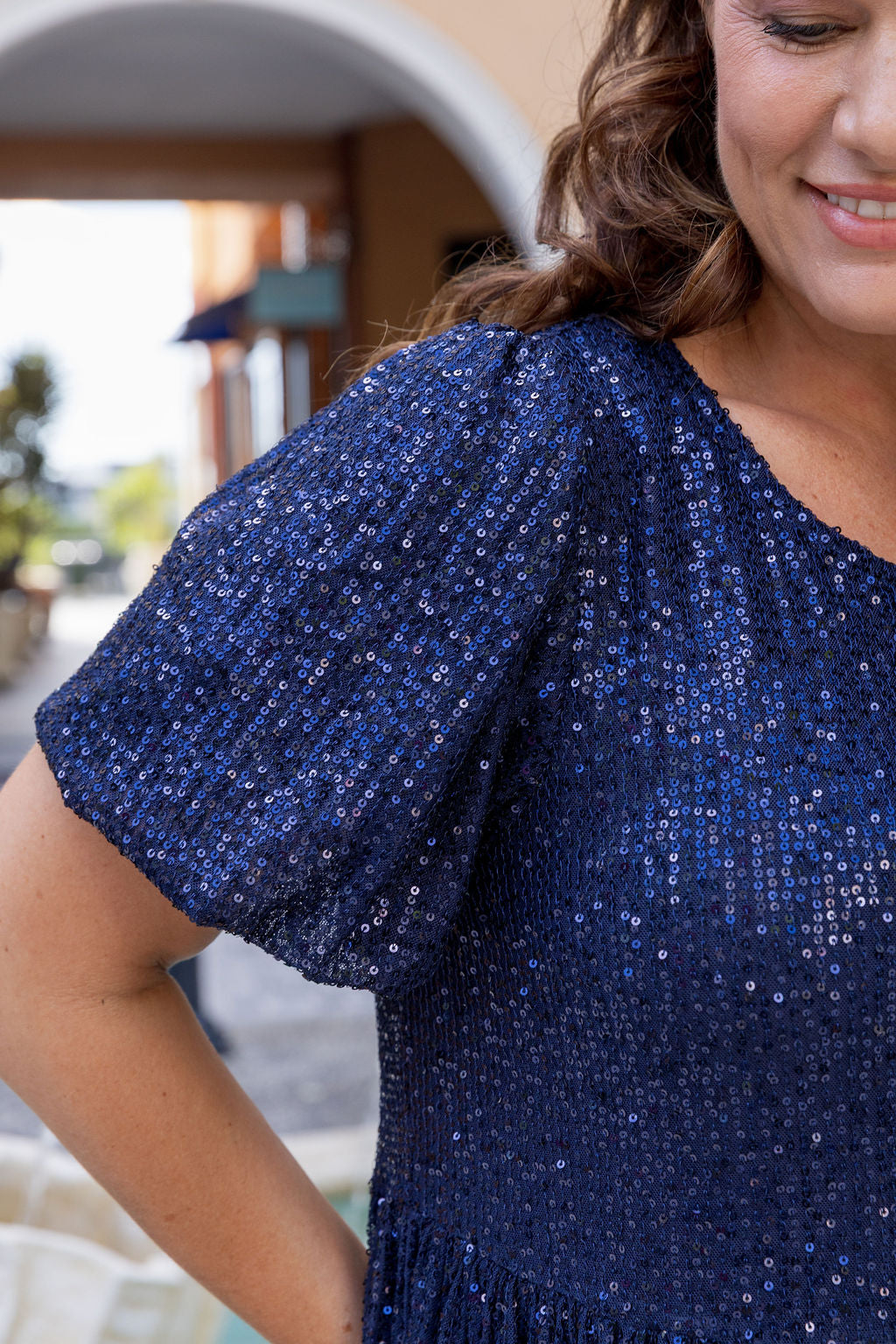 Glimmer Sequin Midi Dress in Navy