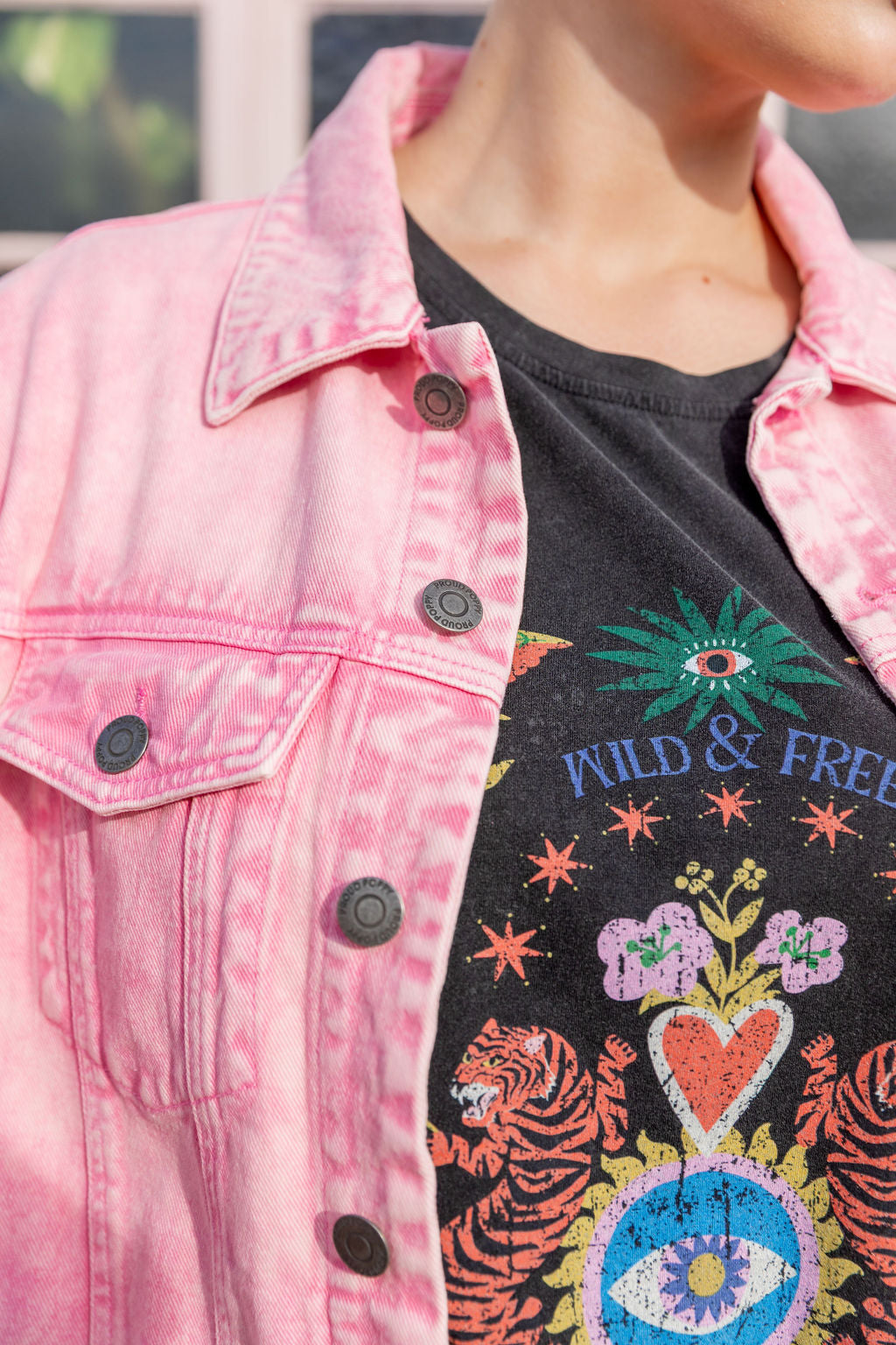 Hayden Boyfriend Denim Jacket in Pink Wash