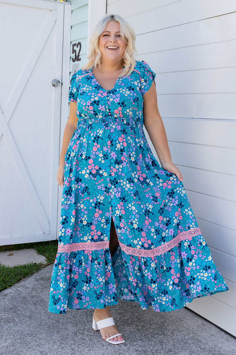plus size beach wear dresses Plus Size Beach Wedding Guest Dresses Detachable Puffy Sleeves Blue / US:14-16