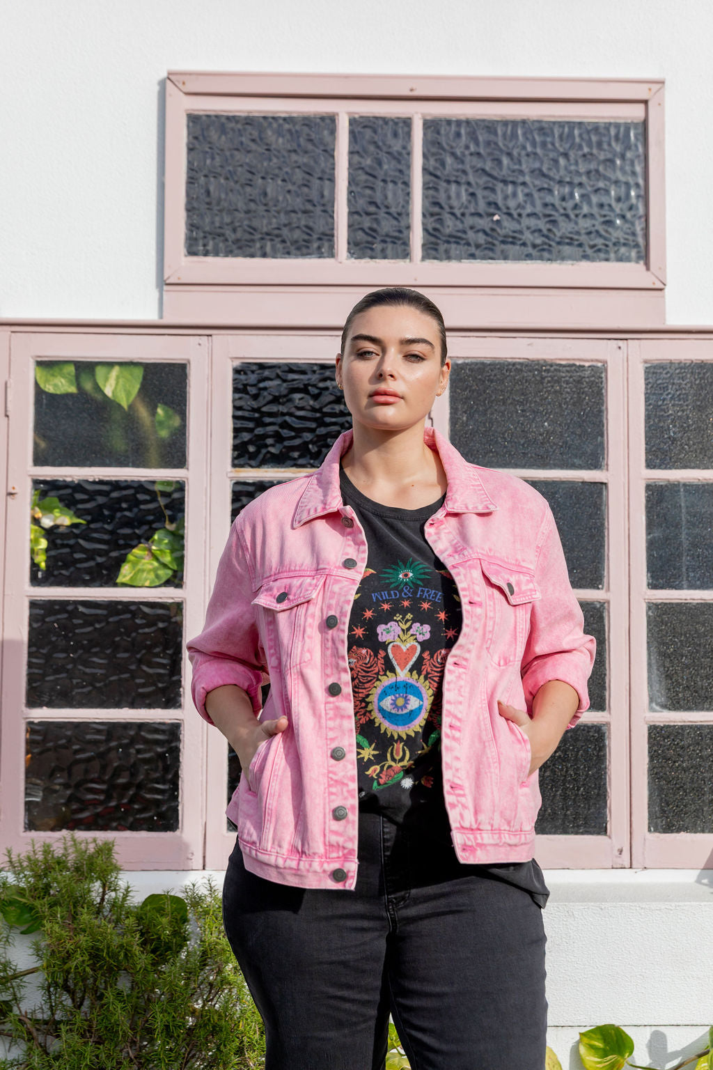 Hayden Boyfriend Denim Jacket in Pink Wash