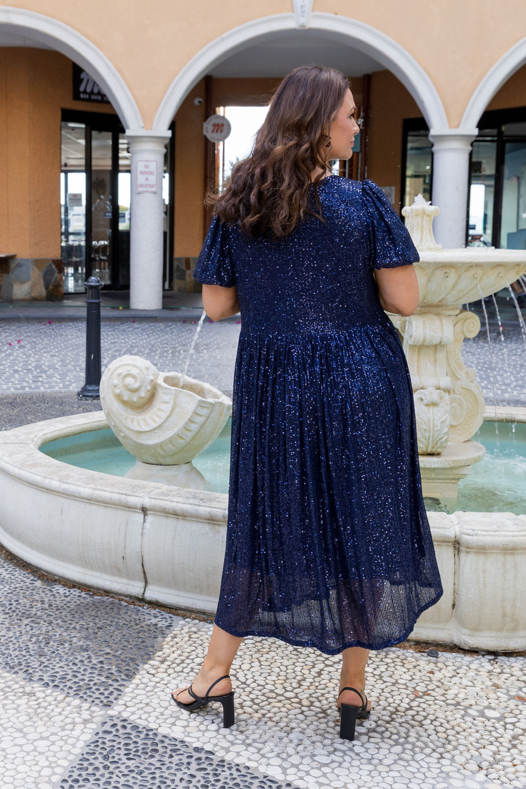 Glimmer Sequin Midi Dress in Navy